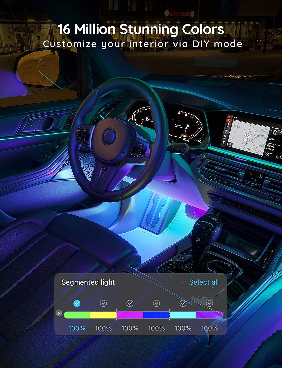 Govee RGBIC Car LED Strip Lights, Smart Interior Car Lights with 4 Music Modes, 30 Scene Options and 16 Million Colors, APP Control Car LED Lights, 2 Lines Design Car Lights for Cars, SUVs, DC 12V