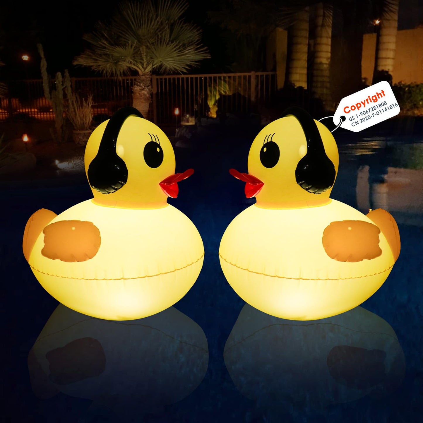 Floating Solar Lights, 16 inch Waterproof LED Pool Accessories, Glow Duck Inflatable Solar Powered Lights That Float for Pond,Hot tub,Party-2pcs