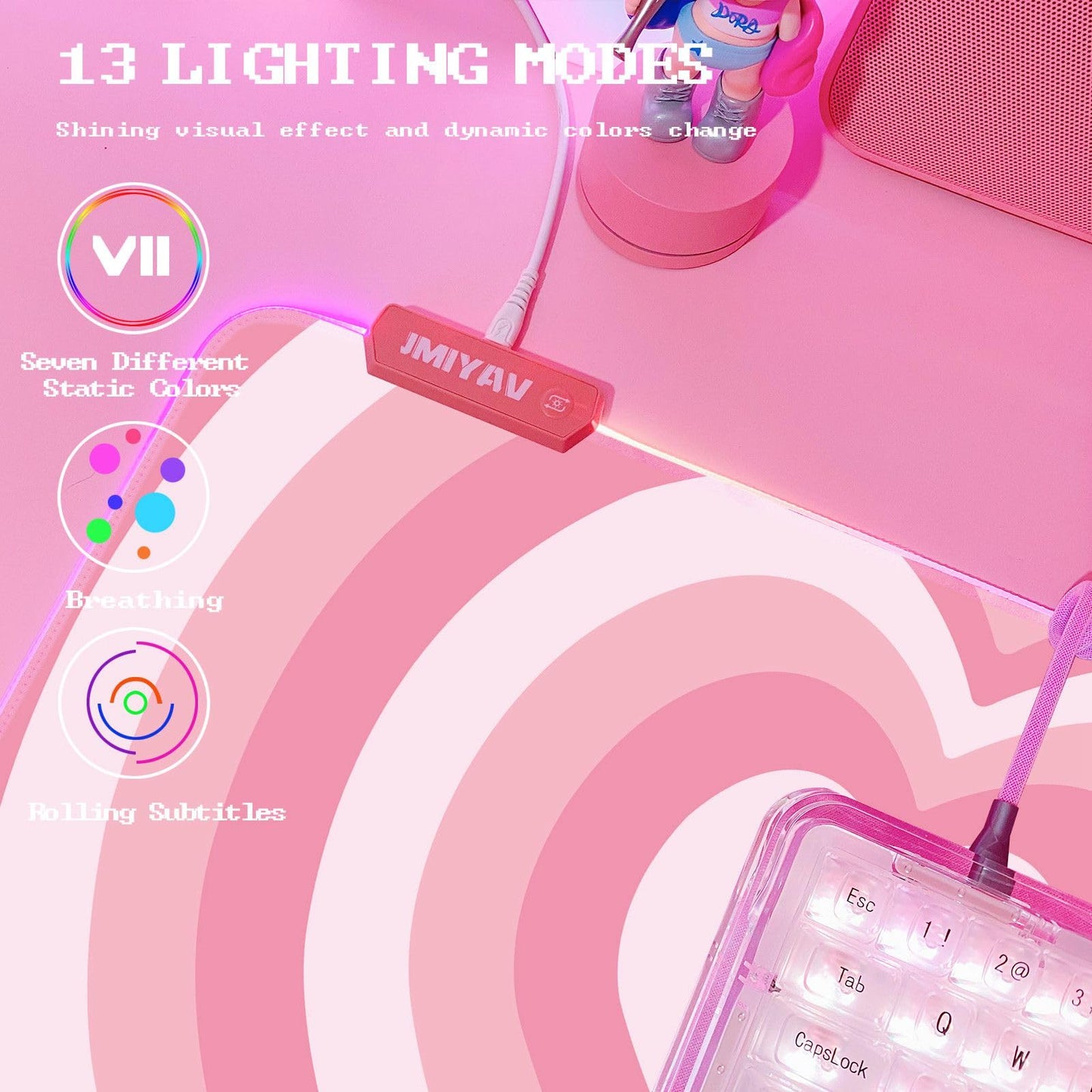 JMIYAV Pink RGB Gaming Mouse Pad 31.5x12 Inch PC XL Large Extended Glowing Led Light Up Desk Pad Non-Slip Rubber Jmiyav Base Computer Mouse Pad Cute Mousepad Mat 31.5x12 Inch Love