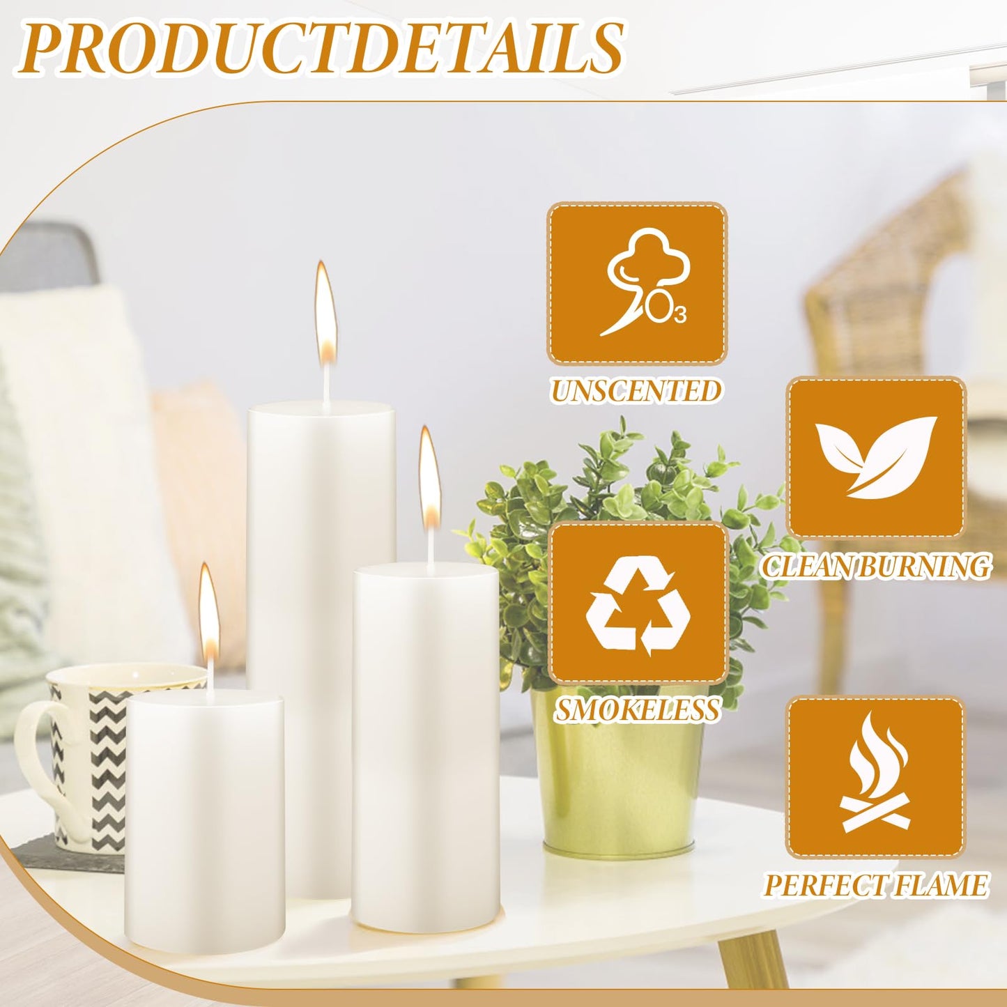 18 Pcs Pillar Candles Bulk Set of 3 Long Burning Wax Pillar Candles 2 in x 3, 4, 6 Inch Dripless Unscented Smokeless for Wedding Party Spa Lantern Fireplace Home