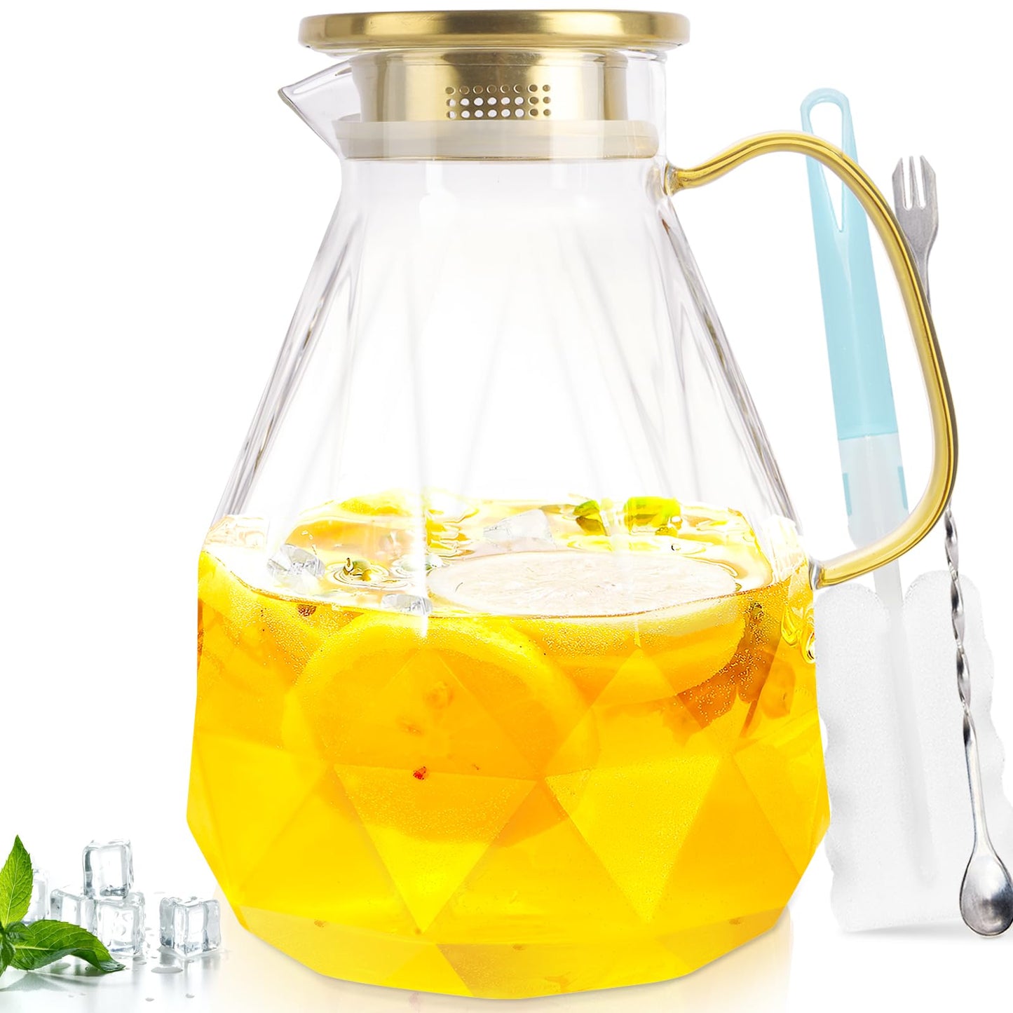 Yirilan Glass Pitcher, 3 Liter Water Pitcher with Lid, Iced Tea Pitcher for Fridge, Glass Water Carafe with Lid, Glass Water Jug, Large Drink Pitcher for Juice, Milk, Cold Or Hot Beverages