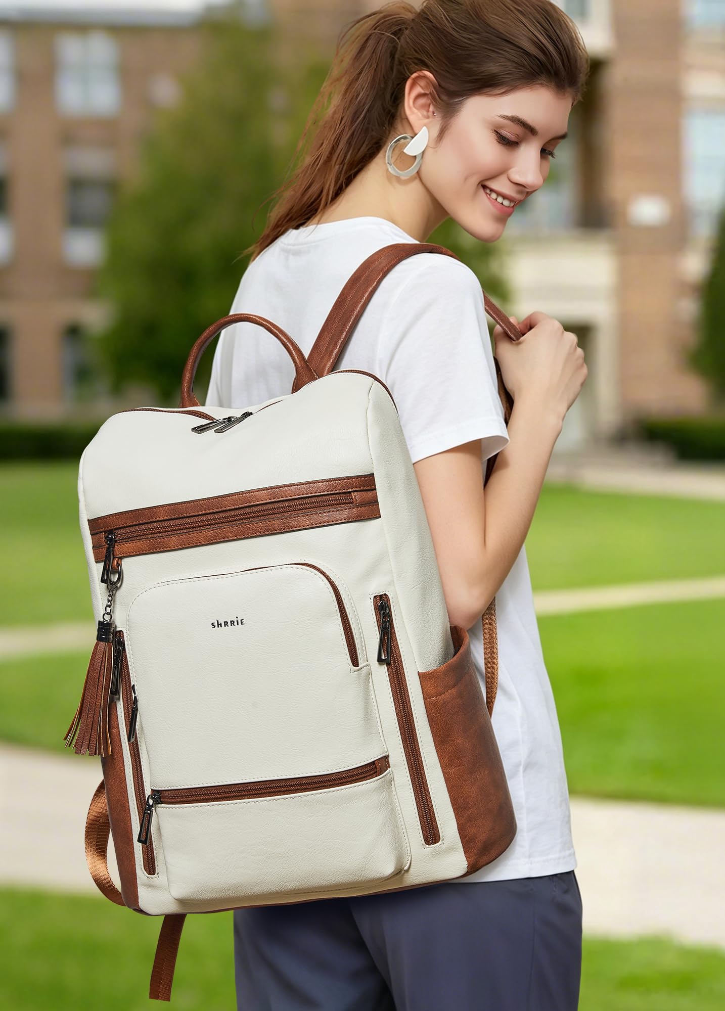 Shrrie Upgraded Large Travel Laptop Backpack with Laptop Compartmetn Fits 17 inch Laptop,Waterproof Vegan Leather Computer Backpack for Women and Men Work Business College