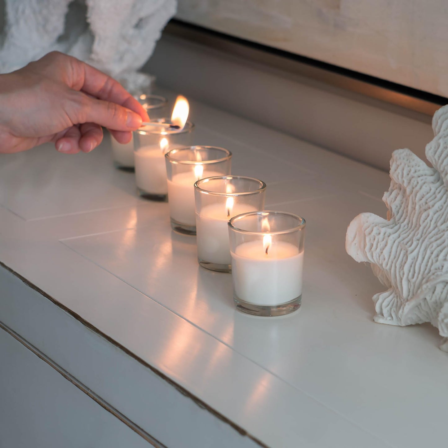 Stonebriar Unscented Votive Candles – 12 Hour Long Burning, Clear Glass Holders, Wax Filled, Bulk Set for Weddings, Events, Home Decor, Emergency Use, White, 48 Count