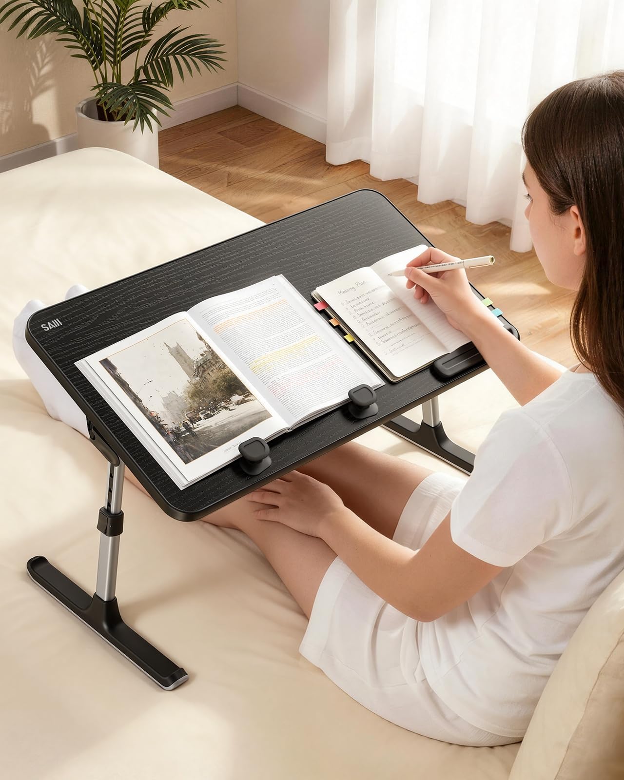 Laptop Desk for Bed, SAIJI Lap Desks Bed Trays for Eating Writing, Adjustable Computer Laptop Stand, Foldable Lap Table in Sofa and Couch (23.6 x 13,Black)