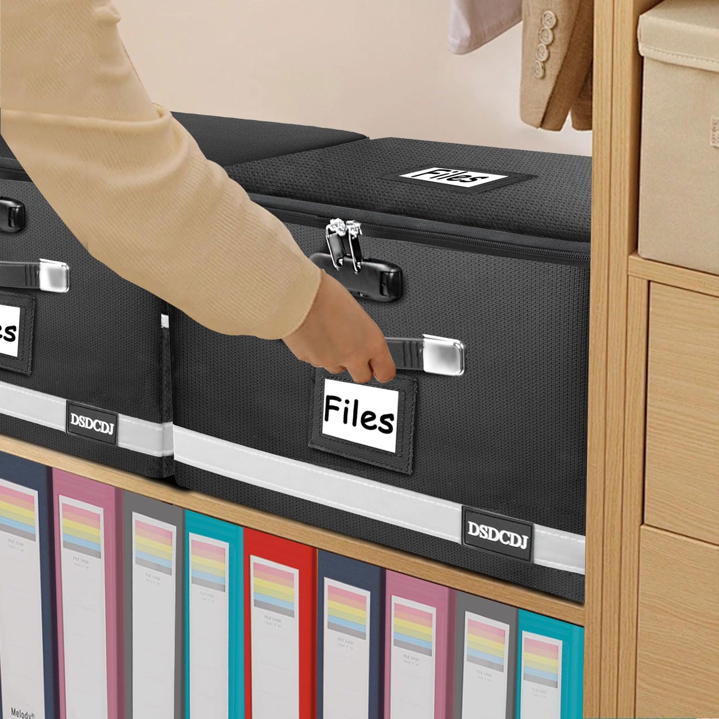 DSDCDJ Upgraded Fireproof File Box with Stay-Open Straps, Fireproof Document Box with Lock, Portable File Organizer Filing Cabinet with Handles for Hanging Letter/Legal Folder, 15.5" x 12.3" x 10.5"