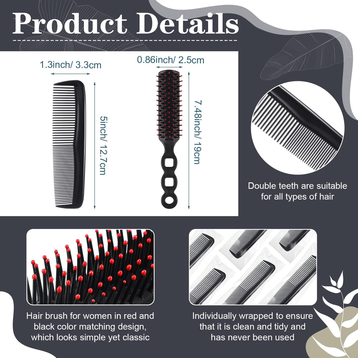 SiliFine 72 Pcs Bulk Hair Brushes Combs Set for Homeless Individually Wrapped Hairbrushes Bulk Curly Thick Long Smoothing Detangling Hairbrushes for Women Hotel Homeless Nursing Charity