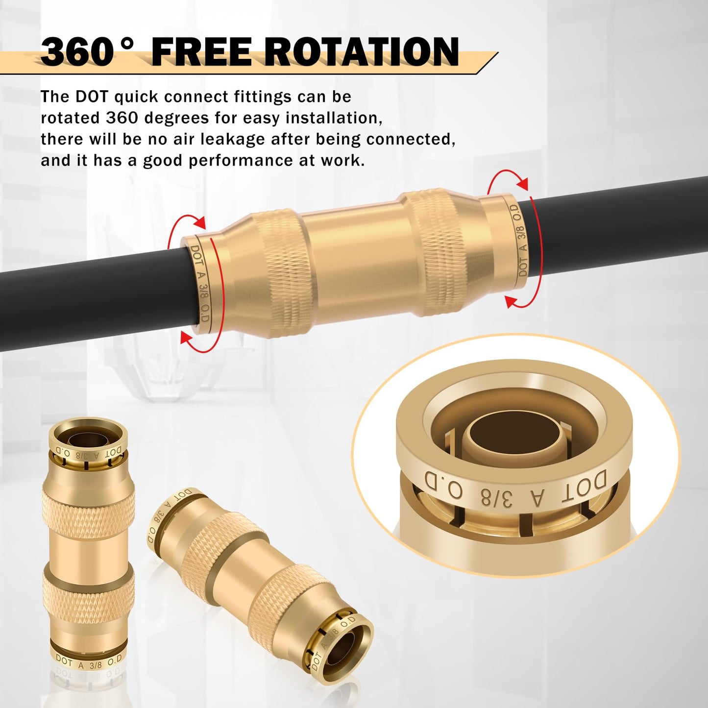 CheeMuii 23 PCS Brass DOT Air Line Fittings Kit 1/4 3/8 1/2 DOT Quick Connect Air Fittings Straight Union Push to Connect Air Hose Fittings for Semi Truck Trailers Air Brake System