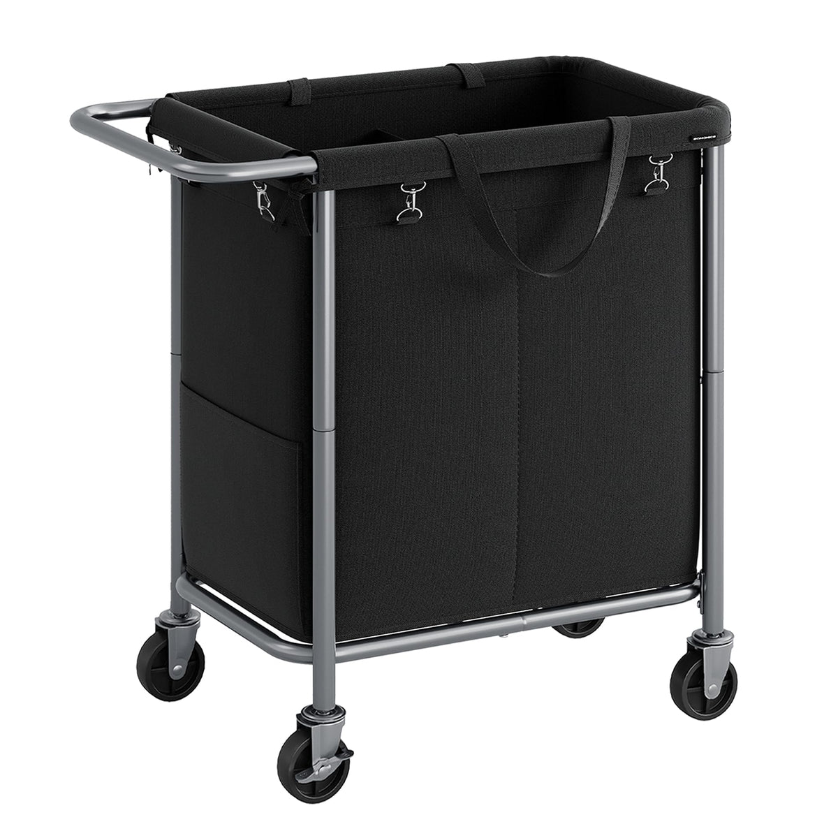 SONGMICS Laundry Basket with Wheels, 2-Section Rolling Laundry Hamper, 37 Gallons (140 L), Removable Liner, Steel Frame with Handle, 69 x 39 x 81 cm, Ink Black URLS004B01
