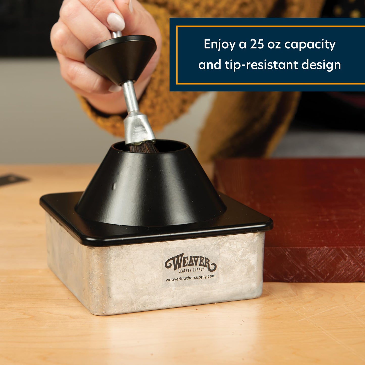 Weaver Leather Supply Glue Pot, 25 Oz, Black, Robust Aluminum Glue Container with Built-in Brush, Mess-Free Tool for Holding Leatherworking Adhesives