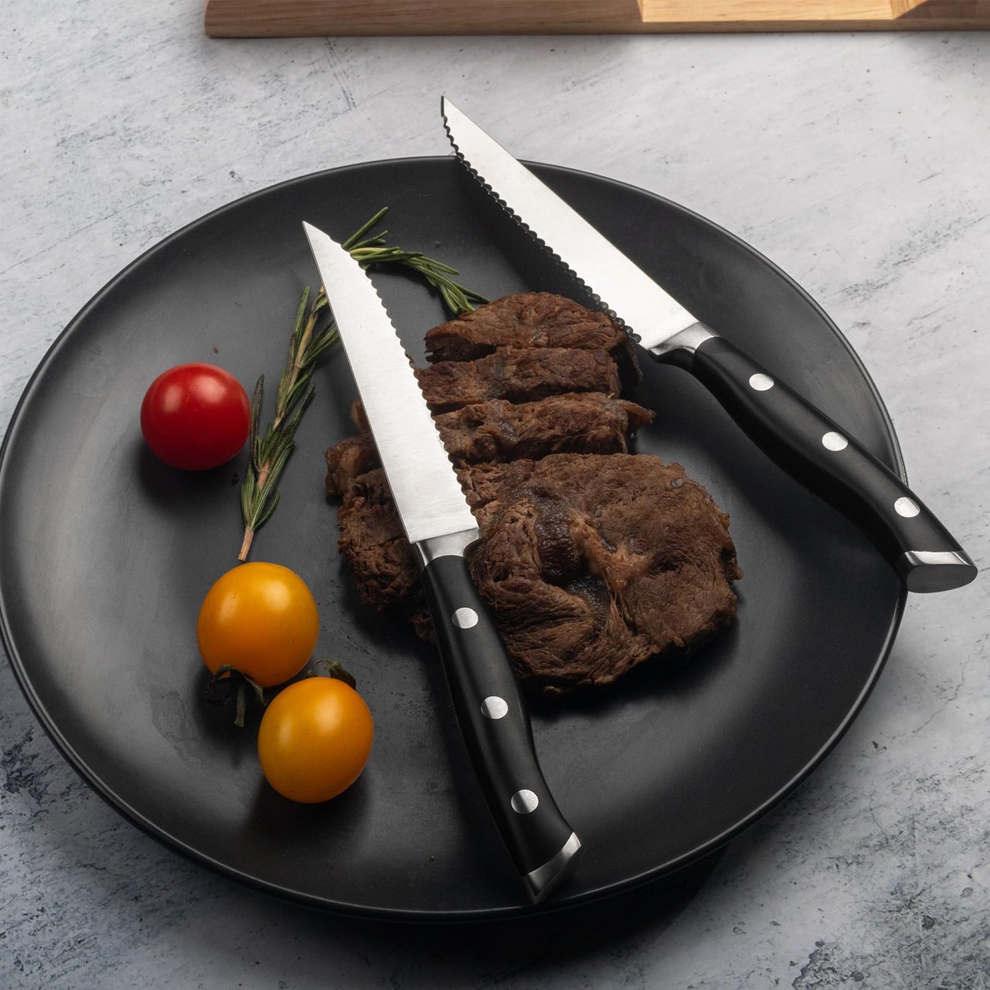 Alata 6-Piece Steak Knives Set with Block, 4.7 Inch with Serrated Edge Razor-Sharp Dinner Knives, Full-Tang Construction, Stainless Steel Steak Knife Set of 6