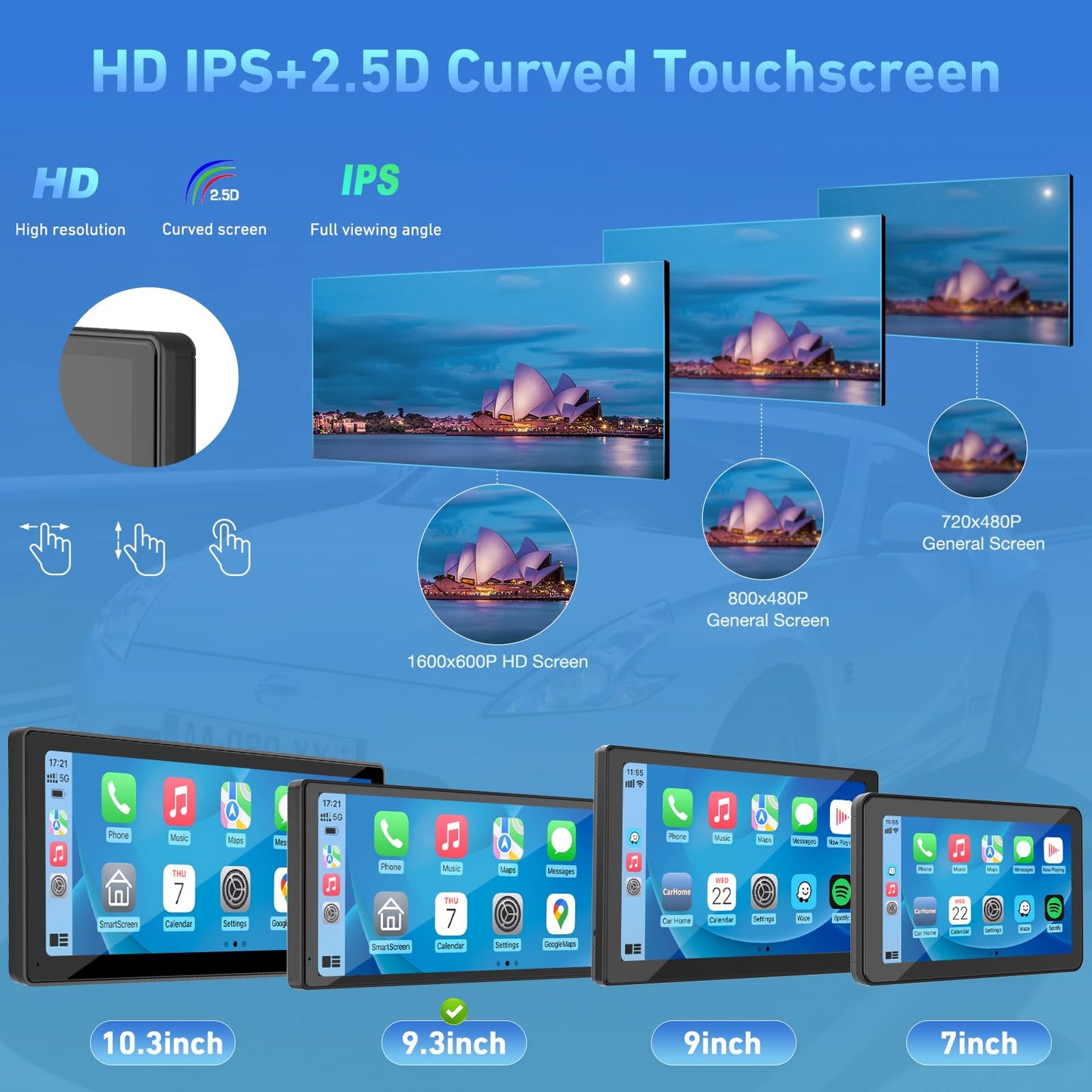 CARPURIDE 9.3 Inch Carplay Screen for Car, Compatible with Wireless/Wired Apple CarPlay, Android Auto and Mirror Link - Bluetooth Audio, Navigation,Siri, Backup Cam, FM Range 2402-2480MHz