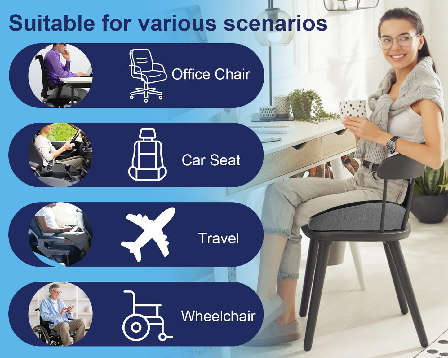 Haarkalo Premium Memory Foam Seat Cushion - 2024 Upgraded X-Large Seat Cushion for Office Chairs,Relief of Sciatica/Hip/Tailbone Pain When Sitting in Office or Home Chairs, for Office/Car/wheelchairs