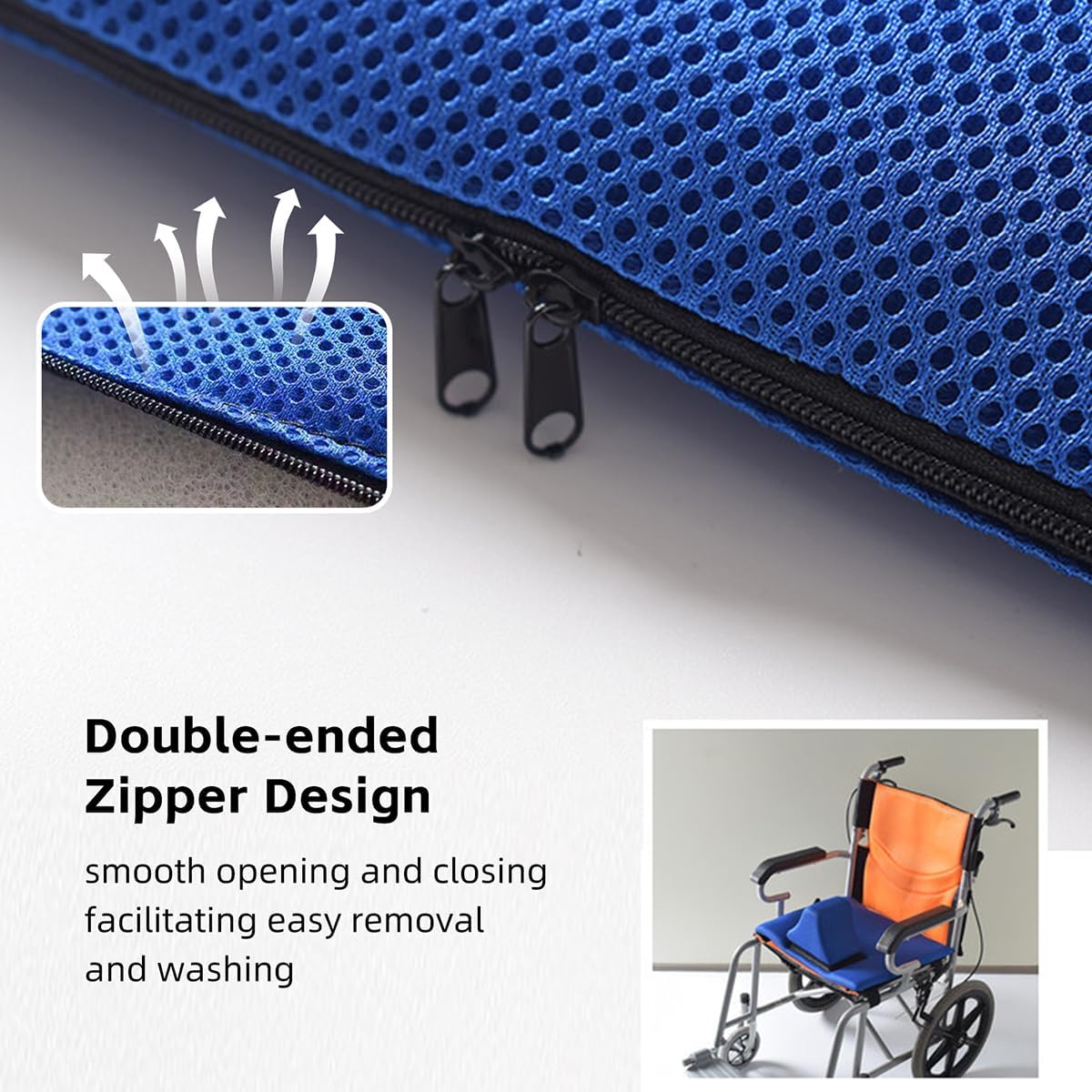 Anti-Slip Wheelchair Seat Cushion for Seniors and Disabled Patients, Prevent Leg Slippage Seat Pad with Adjutable Strap, Secure Seating & Alleviate Ulcer Pain (Black)