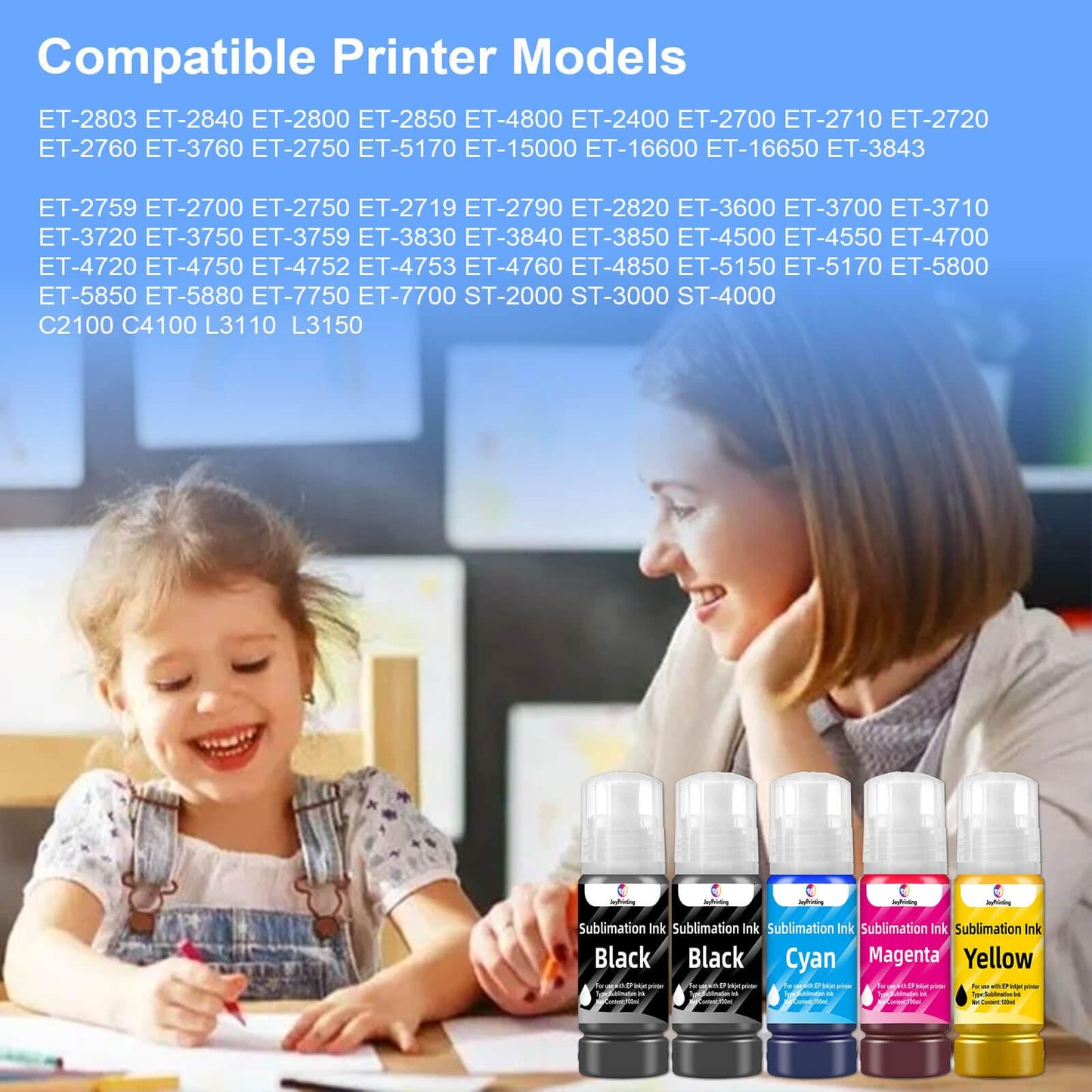 JoyPrinting Sublimation Ink for ET-2803 ET-2800 ET-2850 ET-2720 ET-2400 ET-2750 ET-2760 ET-2840 ET-3760 ET-4800 ET-4700 ET-15000 for Heat Press Transfer on Mugs T-Shirts 500 ML