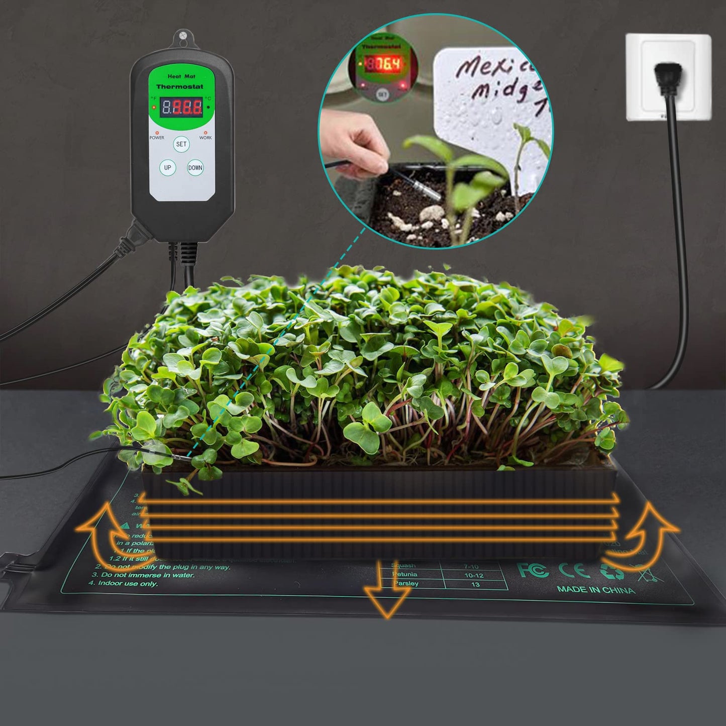 RC SLL Seedling Heating Mat 10" X 20.75" with Digital Thermostat Combo Kit,MET Warm Hydroponic Plant Heat Mat, Plant Heating Pad for Indoor Growing