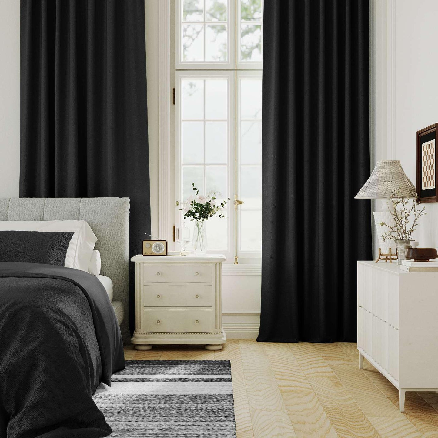 H.VERSAILTEX Blackout Curtains 96 Inch Length 2 Panels Set for Living Room Bedroom, Back Tab Pinch Pleated Thermal Insulated Room Darkening Light Blocking Curtains with Hooks, Black