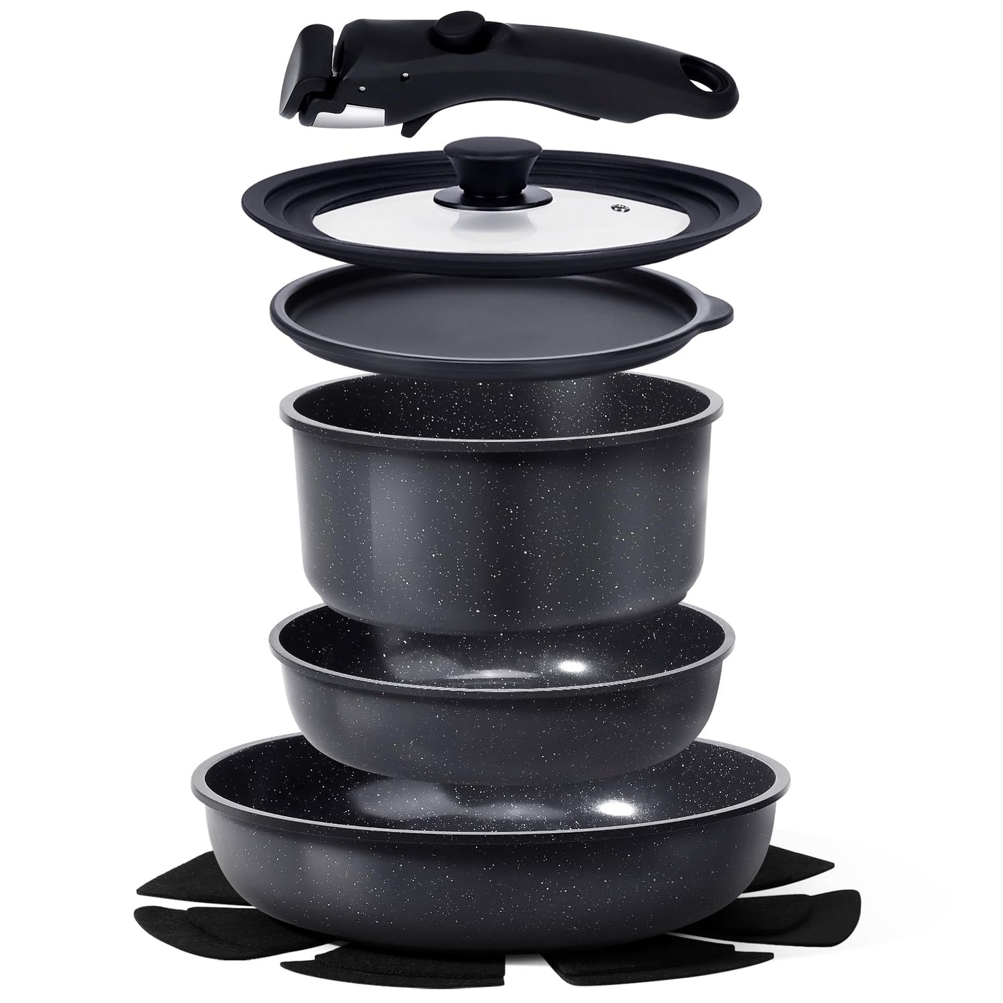 GiPP Ceramic Non Stick Pots and Pans Set,Nonstick Detachable Handle Cookware Sets,Healthy Non Toxic PFAS PFOA & PTFE Free, Dishwasher ＆Oven Safe, Induction Kitchen Pot and Pan, 8 Piece Grey