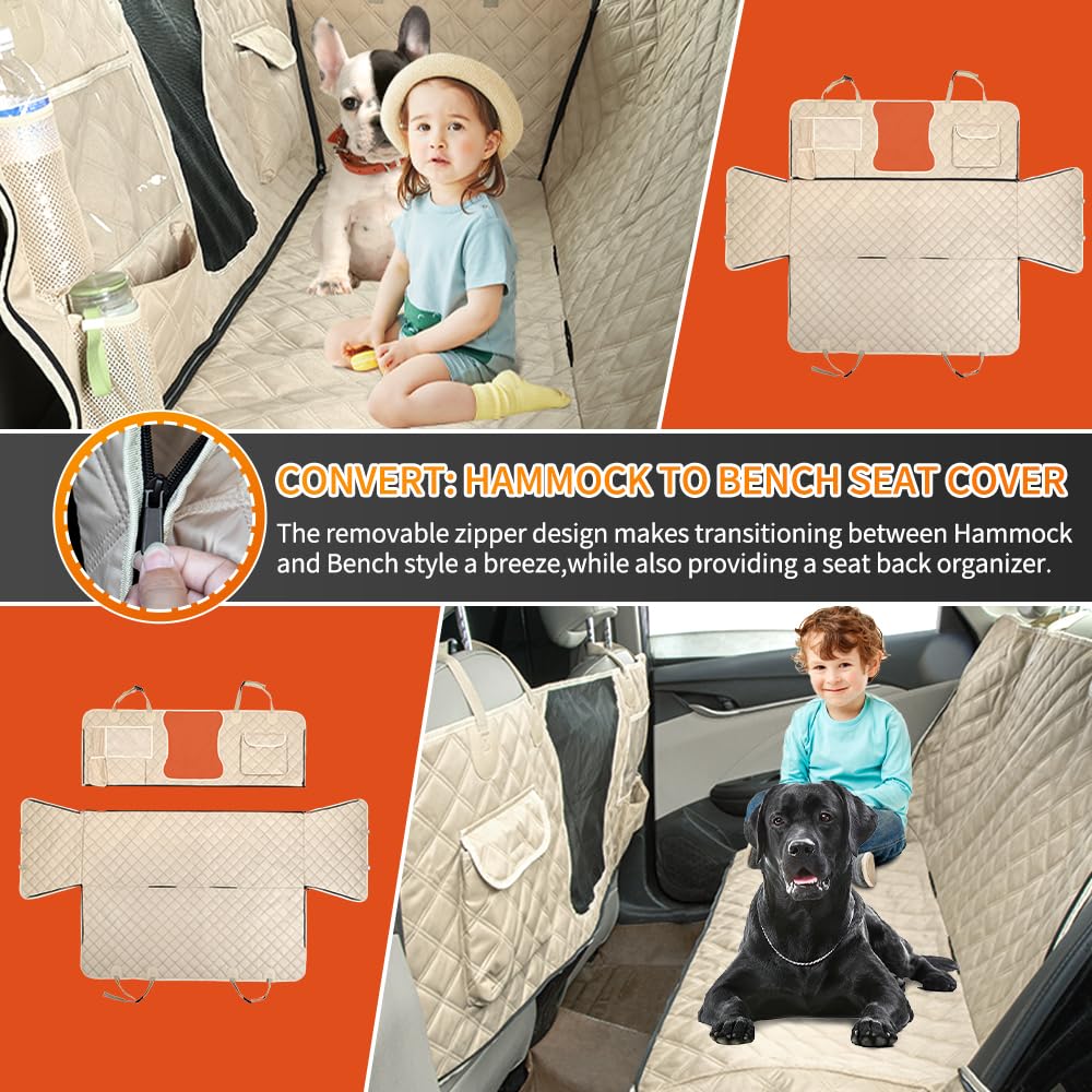 Bark Lover Dog Car Seat Cover for Back Seat, Dog Hammock for Car, Waterproof Backseat Cover for Dogs in Car SUV & Truck, with Mesh Window and Multiple Pockets
