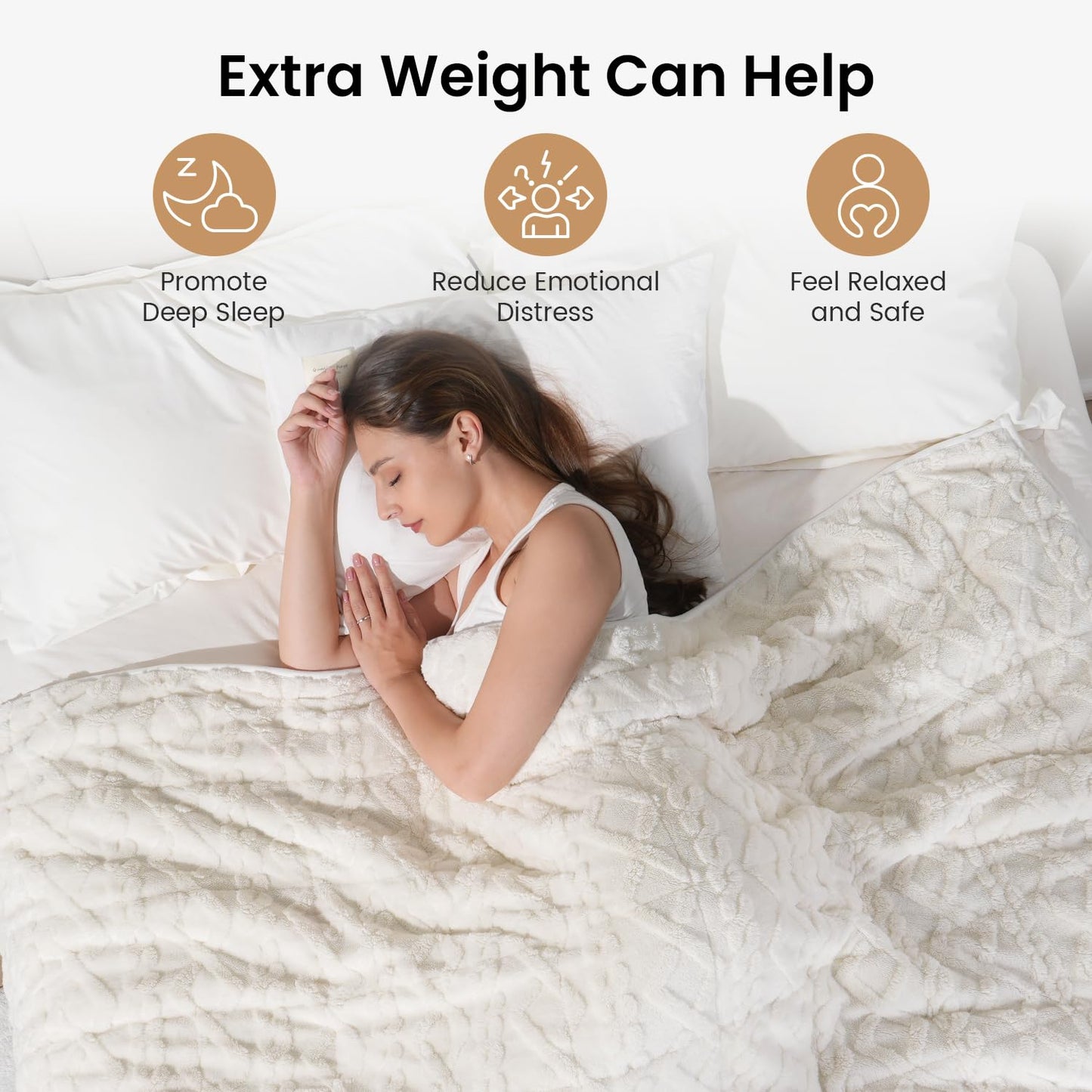 Weighted Blanket for Adults 15lbs, Drewin Soft and Thick Jacquard Sherpa Heavy Blanket for Calming and Relax, Dual Sided Ultra Soft Fuzzy Throw Blanket with Ceramic Beads, 60 x 80 inches, Cream White