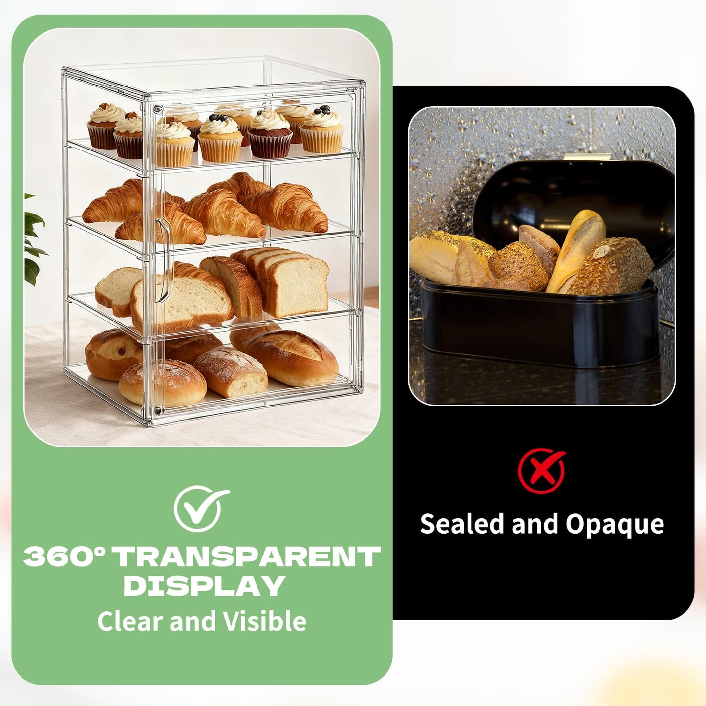 2 Pack 4 Layers Adjustable Clear Bread Storage Box for Kitchen Countertop,Large Bread Storage Container, Bread Box for Kitchen, Bread Storage Container with Clear Windows for Bread, Bagel, Muffins