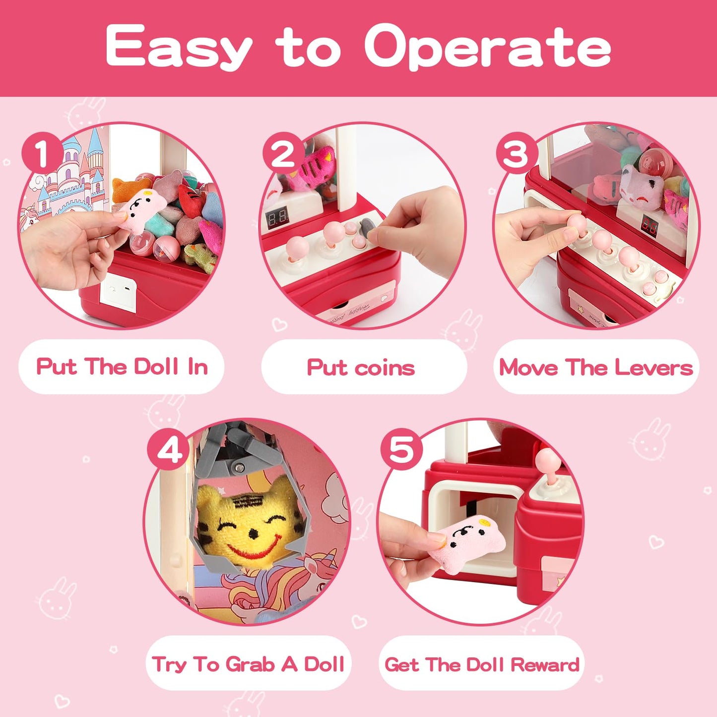 AIQI Kids Claw Machine, Large Candy Vending Grabber, Prize Dispenser Toys for Girls and Boys, Electronic Claw Game Machine for Party Birthdays with Lights Sound, Includes 30 Toys and 25 Game Coins