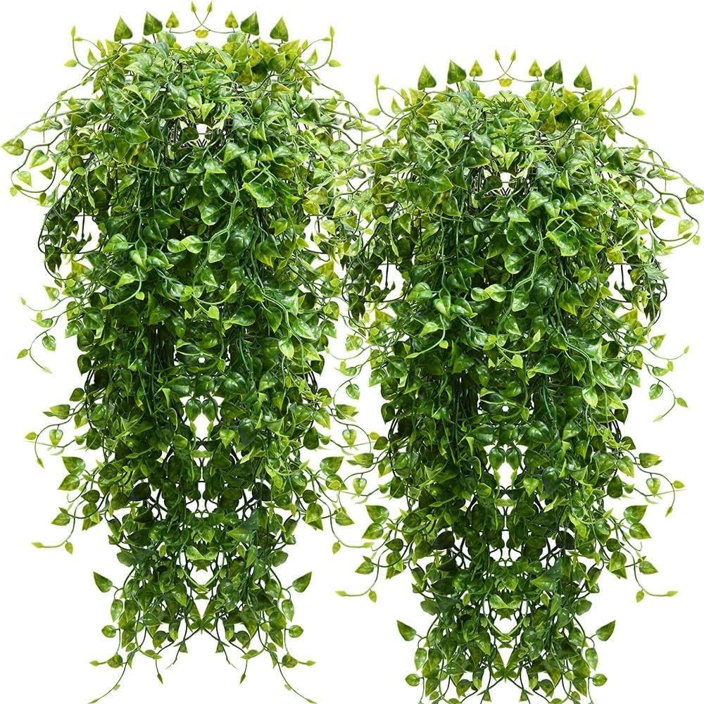RECUTMS 4 Pcs Artificial Hanging Eucalyptus Greenery Plants 33Inch Fake Wall Swags Plant Faux Leaves Ivy UV Resistant Pothos Indoor Outdoor Home Garden Wedding Jungle Party Patio Spring Decor