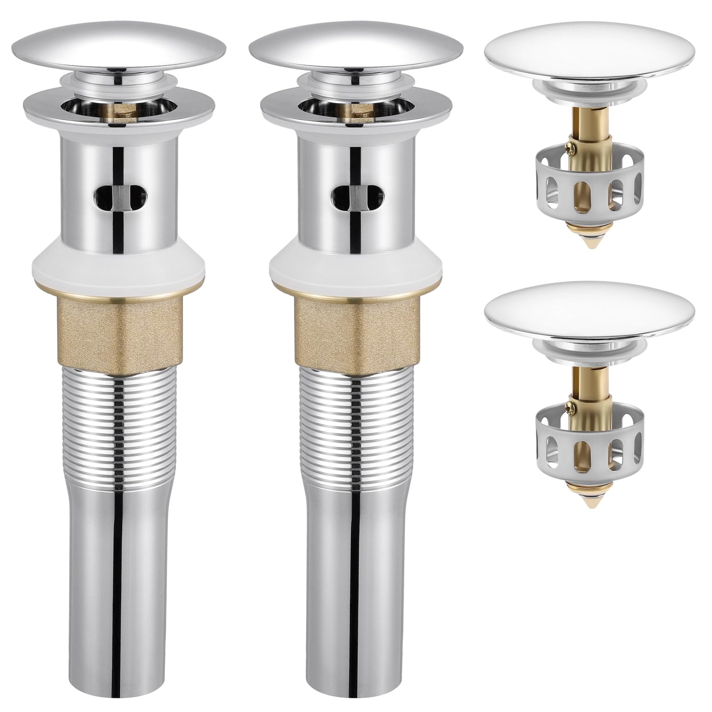 KES Bathroom Sink Drain with Overflow, with Strainer Basket Hair Catcher Anti Clog Pop Up Drain Stopper Vanity Vessel Sink, Polished Chrome, 2 Pack, S2013A-CH-P2