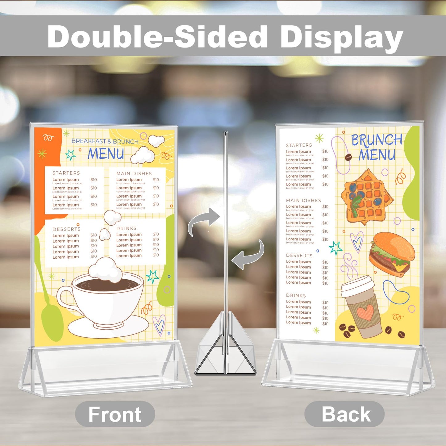 EHWINE 12 Pack Acrylic Sign Holder 5 x 7, Double Sided Silver Picture Frame Stand up Table Top Sign Holders, Clear Display Stand Menu Flyer Holder for Wedding Party (Provide Non-slip Mats)