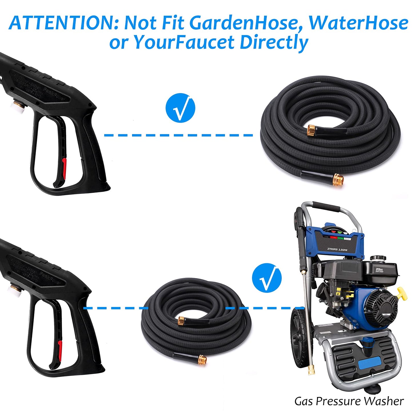 WXNANY High Pressure Washer Gun with Replacement Wand Extension 5 Adjustable Nozzle Tips for Cars Fences Driveways Patios, M22-14mm Fitting, Max 3600 PSI, 6.6GPM