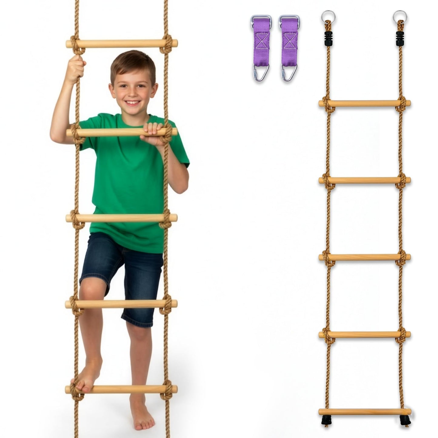 Trailblaze Premium Climbing Rope Ladder for Kids 6ft Wooden, Playset Rope Ladder Swing Set, Safe & Secure Outdoor/Indoor, Playground Rope Ladder