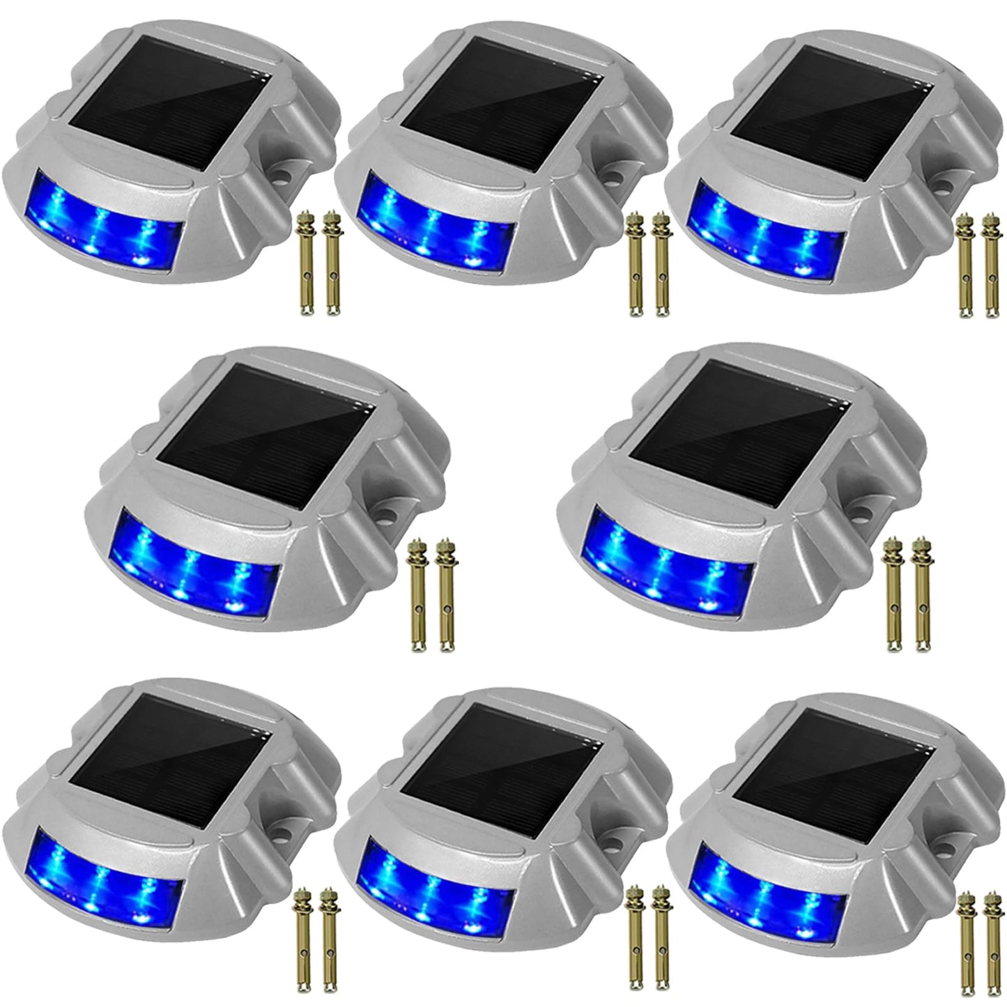 Solar Deck Lights, 8 Pack Driveway Dock Light Solar Powered LED Outdoor IP68 Waterproof Road Markers, Warning Step Light Driveway Light for Sidewalk Garden Path Stair Road Yard, Blue Light