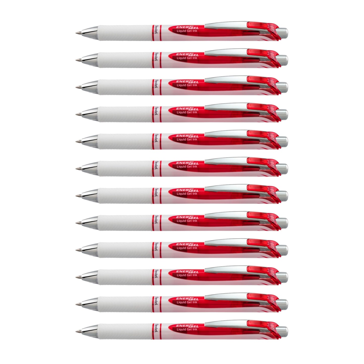 Pentel EnerGel RTX Pearl Retractable Liquid Gel Pen Metal Tip, 12 Pack, 0.7mm, Medium Line, Red Ink (BL77PW-B)