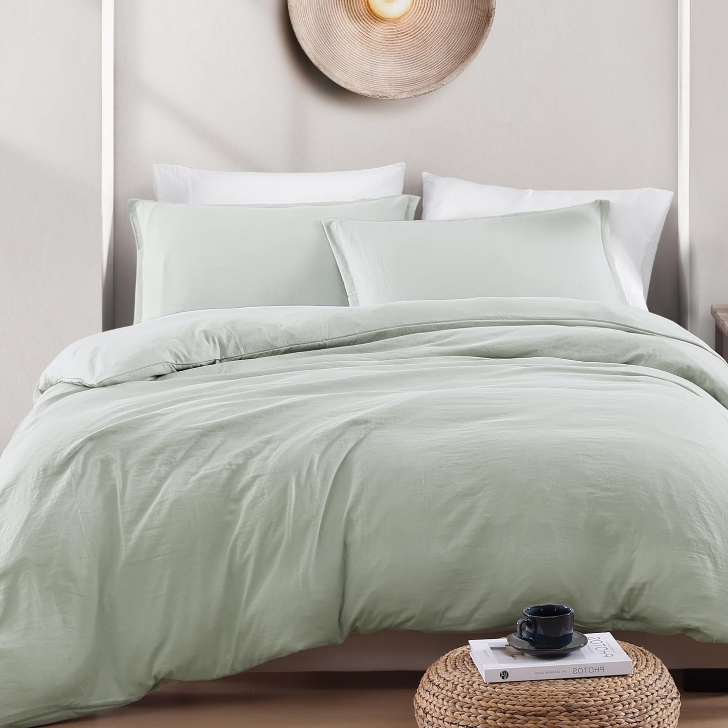 LANE LINEN Queen Duvet Cover Set 3 Piece - Prewashed Soft Brushed Microfiber Bedding with Zipper - Includes Duvet Cover & 2 Shams - Mineral