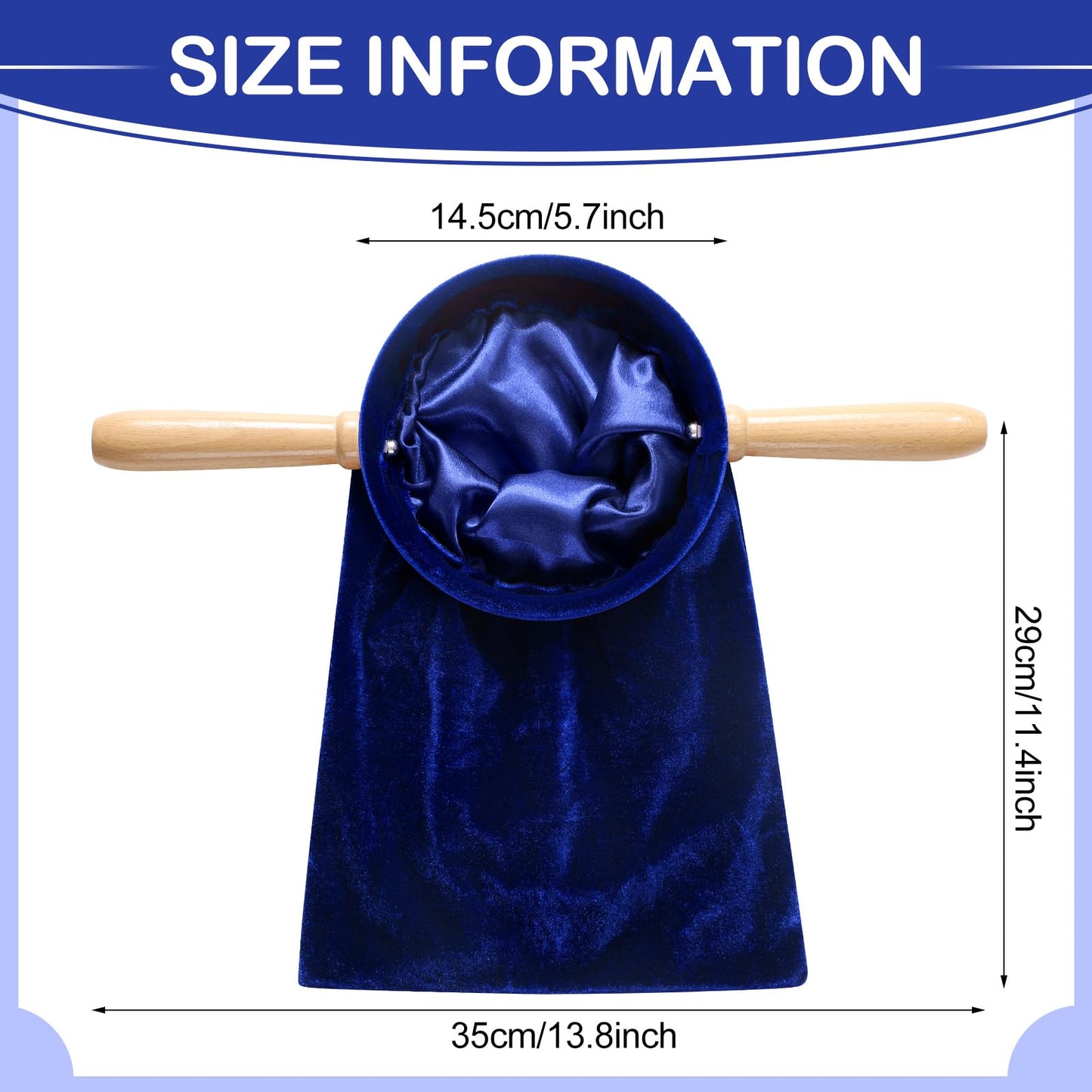 Tioncy Set of 2 Church Tithe Offering Bags with Wooden Handles Church Collection Bag with Handles for Churches Communion Supplies (Blue)