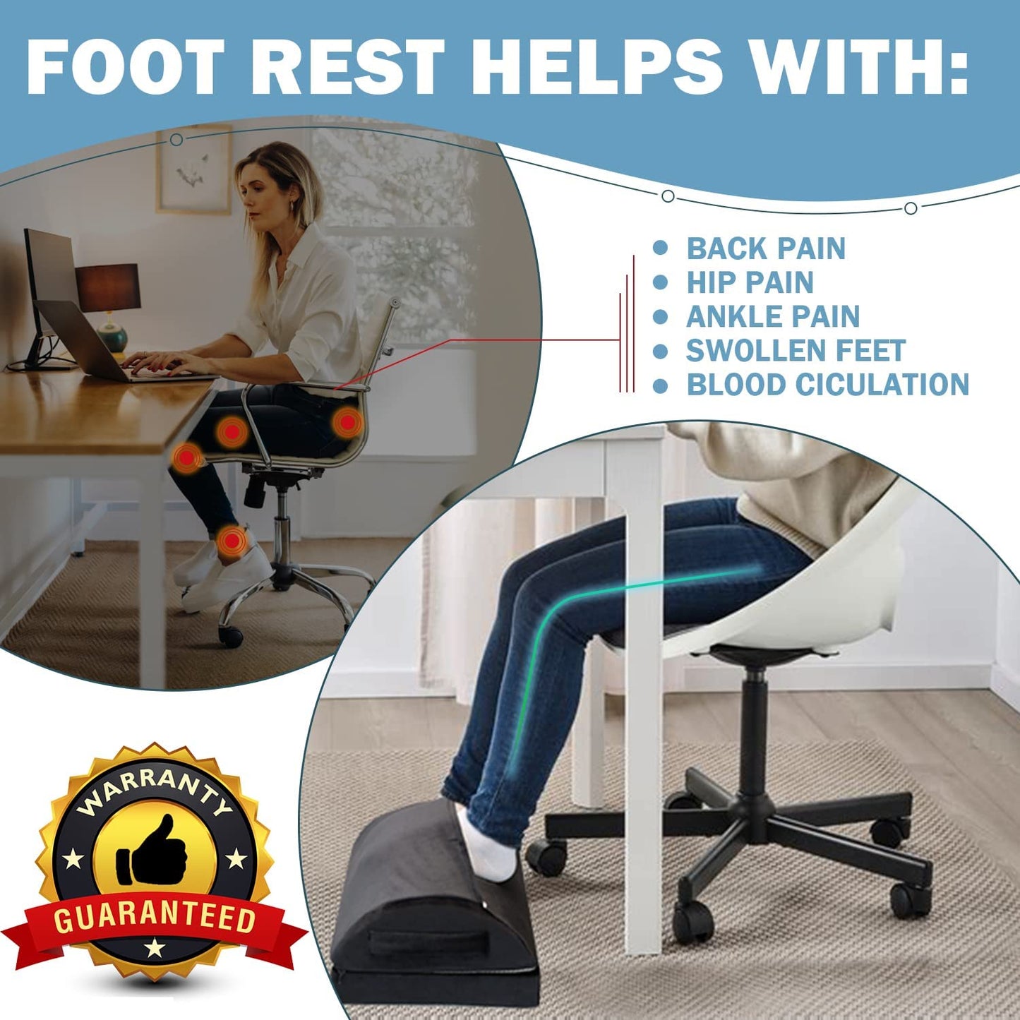 Foot Rest for Under Desk at Work, Adjustable Footrest for Office Chair & Gaming Chair,Ergonomic Footrest Pillow Desk Foot Stool with Washable Cover for Home, Airplane, Travel (Black)