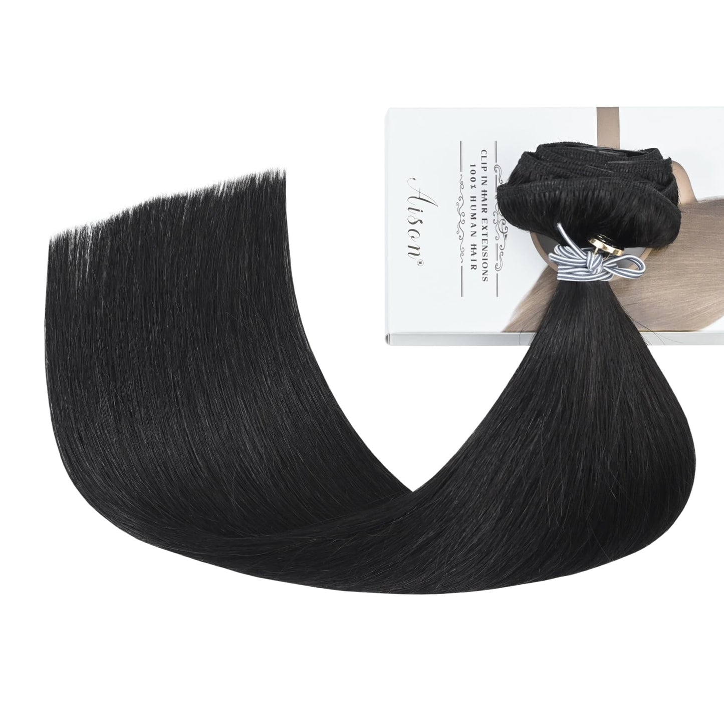 Aison Natural Black Clip in Hair Extensions Real Human Hair 18 Inch 70G/7Pcs Soft Silky Straight 16clips Clip in Human Hair Extensions for Women(18 Inch #1B)