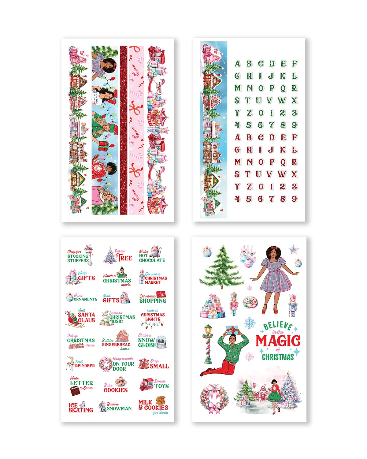 Santa’s Workshop Sticker Book – Pastel Christmas Planner Stickers with Fashion Illustrations – Holiday Scrapbooking and Journaling Stickers – by Rongrong Devoe