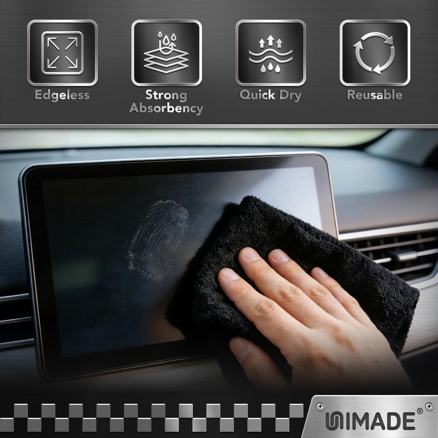 UNIMADE Microfiber Cleaning Cloth, 200 Pack Microfiber Towels for Cars Reusable Shop Rags Bulk Lint Free Cleaning Towels for Car Kitchen Automotive Bar Mechanic Restaurant Garage, 11.5"x 11.5", Black