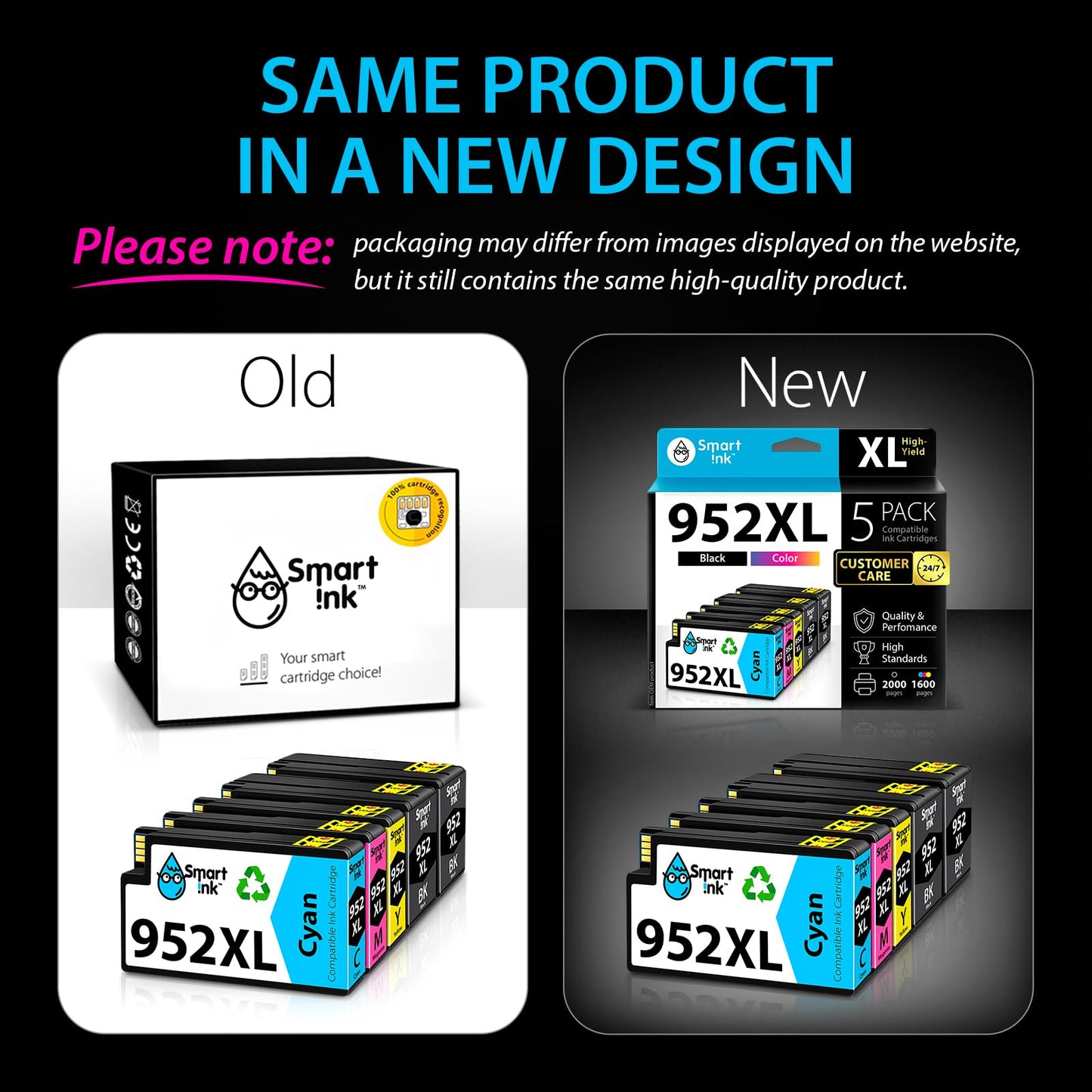 Smart Ink Compatible Ink Cartridge Replacement for HP 952 XL 952XL 5 Pack Advanced Chip Technology to use with OfficeJet 8702 OfficeJet Pro 8216 7720 7740 8210 8730 8710 8727 8715 8728 8720 8725 8732M