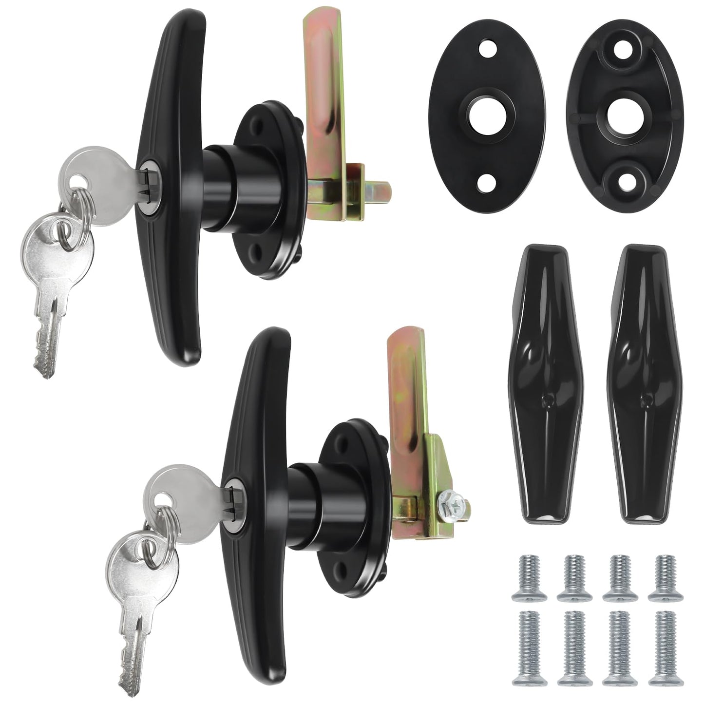 Matching Set T-Handles Lock, Truck Cap Locking T-Handles, T-Handle Lock Replacement Kit for Truck Camper Shell with Dust Covers & 4 Keys - L&R Pair