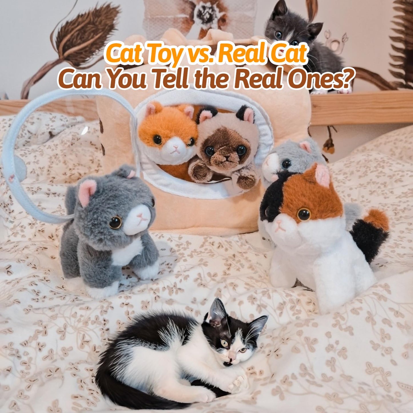 OUOZZZ Cat Stuffed Animal House – Plush Kitten Toy Set with 4 Soft Cats – Interactive & Travel-Friendly Playset for Toddlers & Kids – Huggable, Portable Birthday for Baby