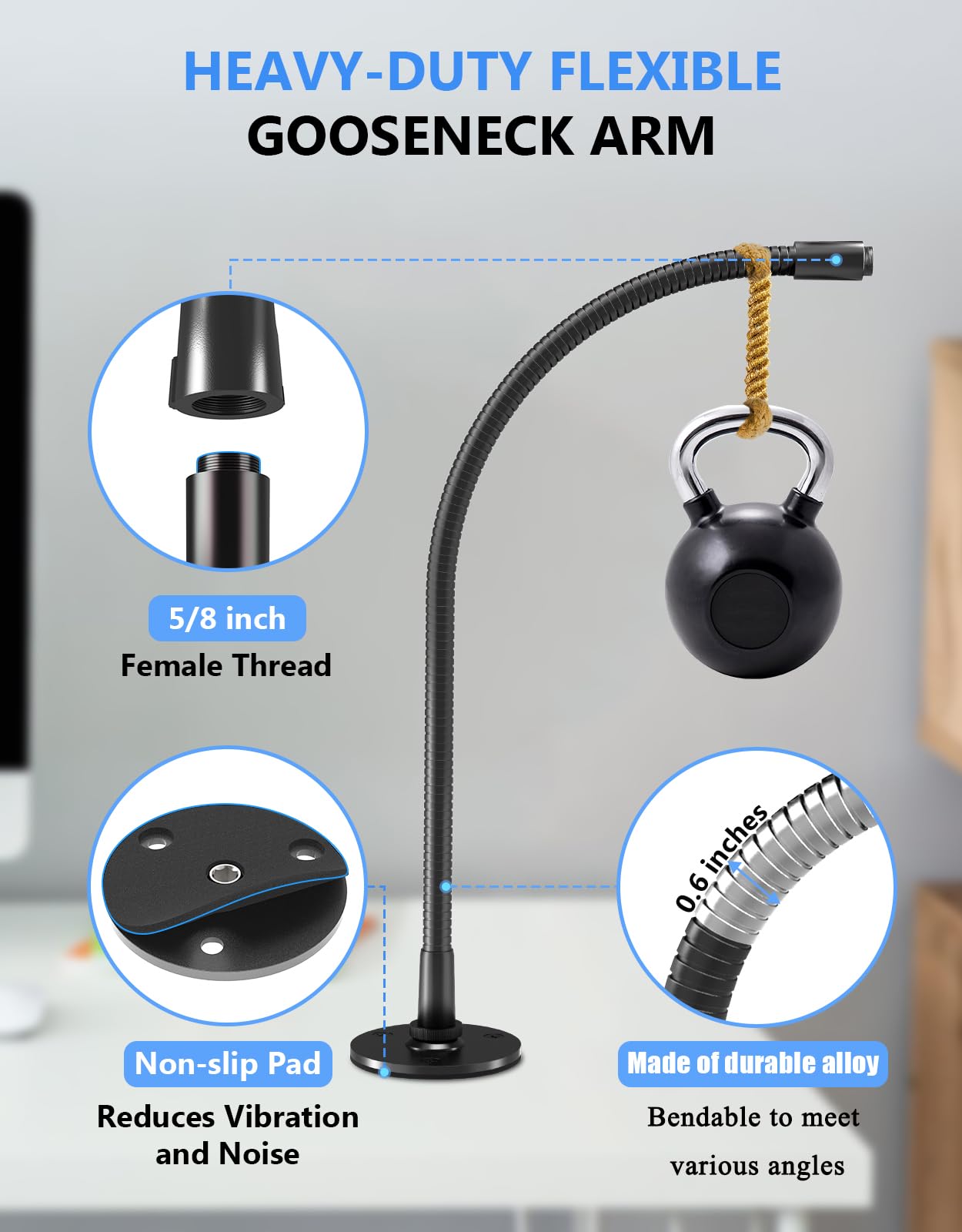 Gooseneck Mic Stand -19" Podium & Wall Microphone Holder, Heavy Duty Adjustable Desk/Wall Mount Compatible with Shure, Fifine, AT2020, Pyle, Blue Snowball, Razer for Podcast/Studio/Streaming Flexible