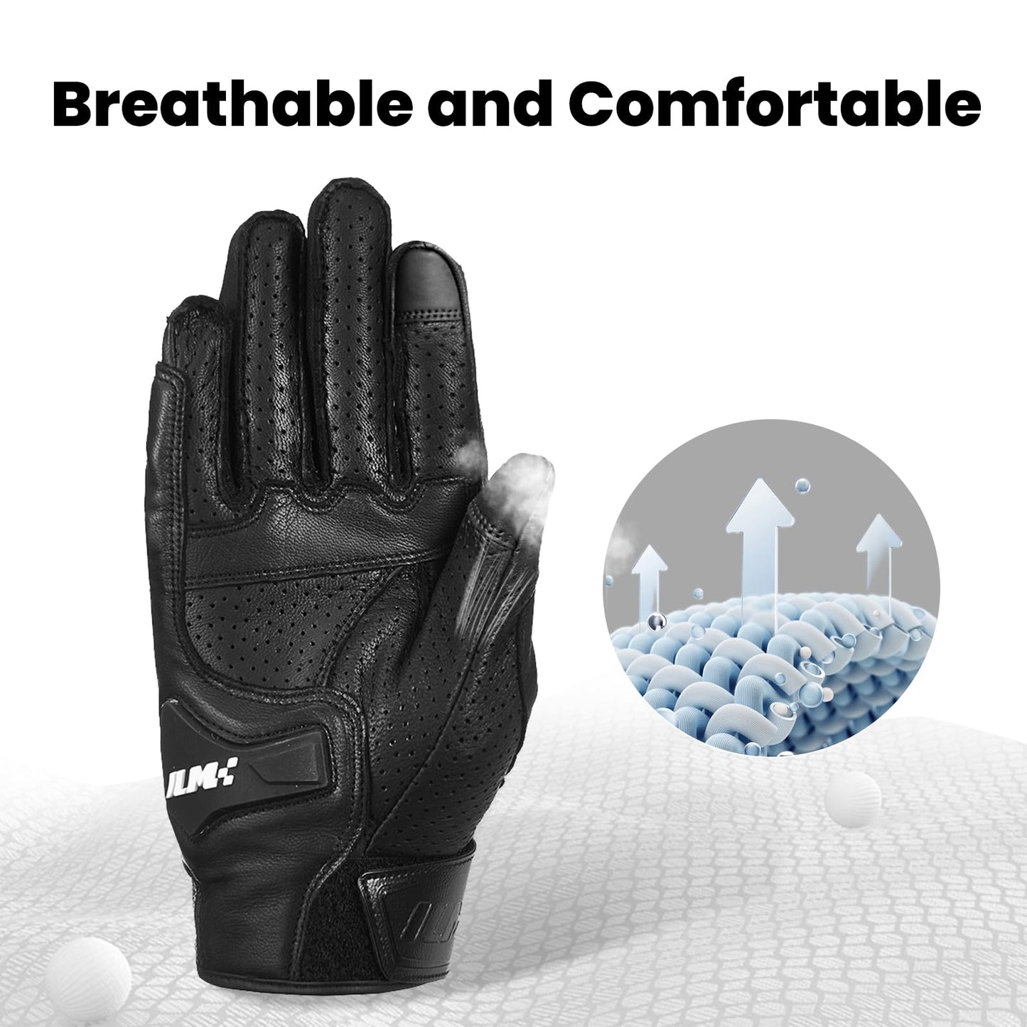 ILM Goatskin Leather Motorcycle Motorbike Powersports Racing Gloves Touchscreen for Men and Women Black (XXL, Black Perforated)
