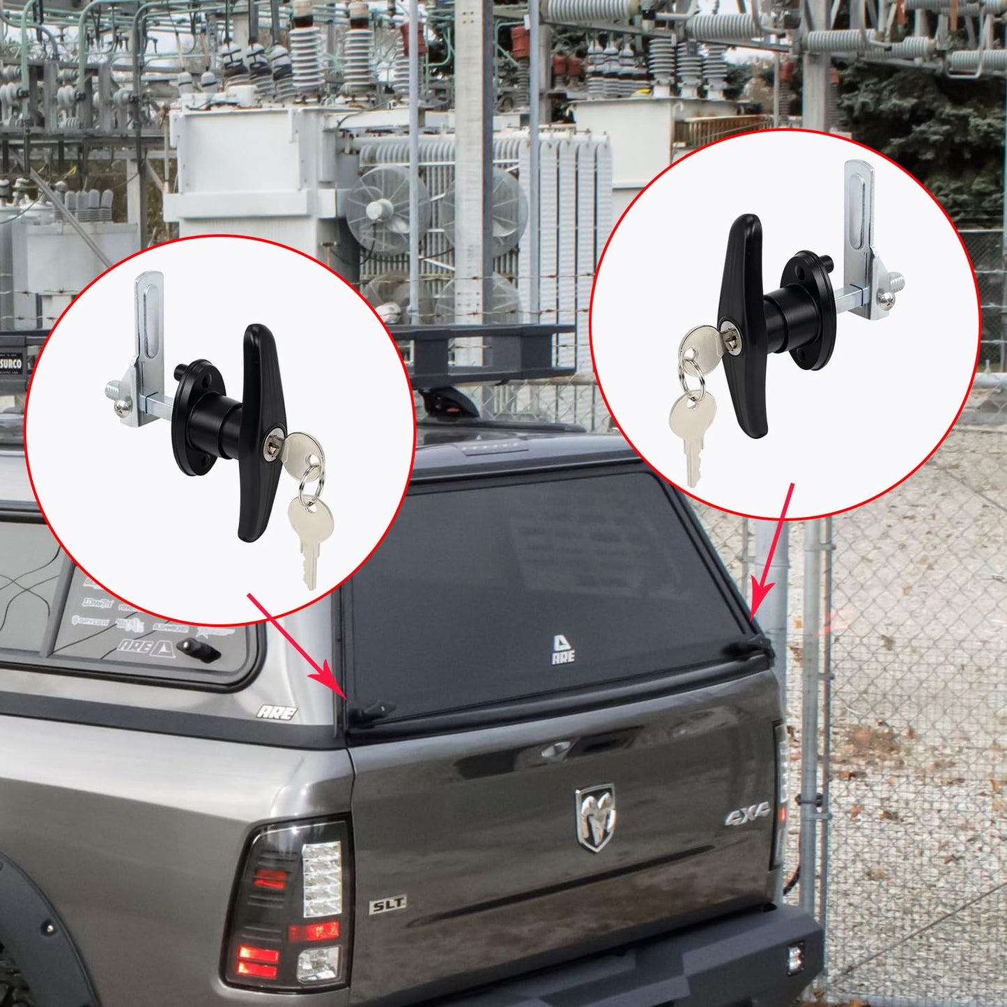 QZATTCAEN Matching Set T-Handles Lock, Truck Cap Topper Camper Shell Locking T-Handle, Keyed Alike Black T-Handle Lock kit for Truck Garage Door (Left&Right)