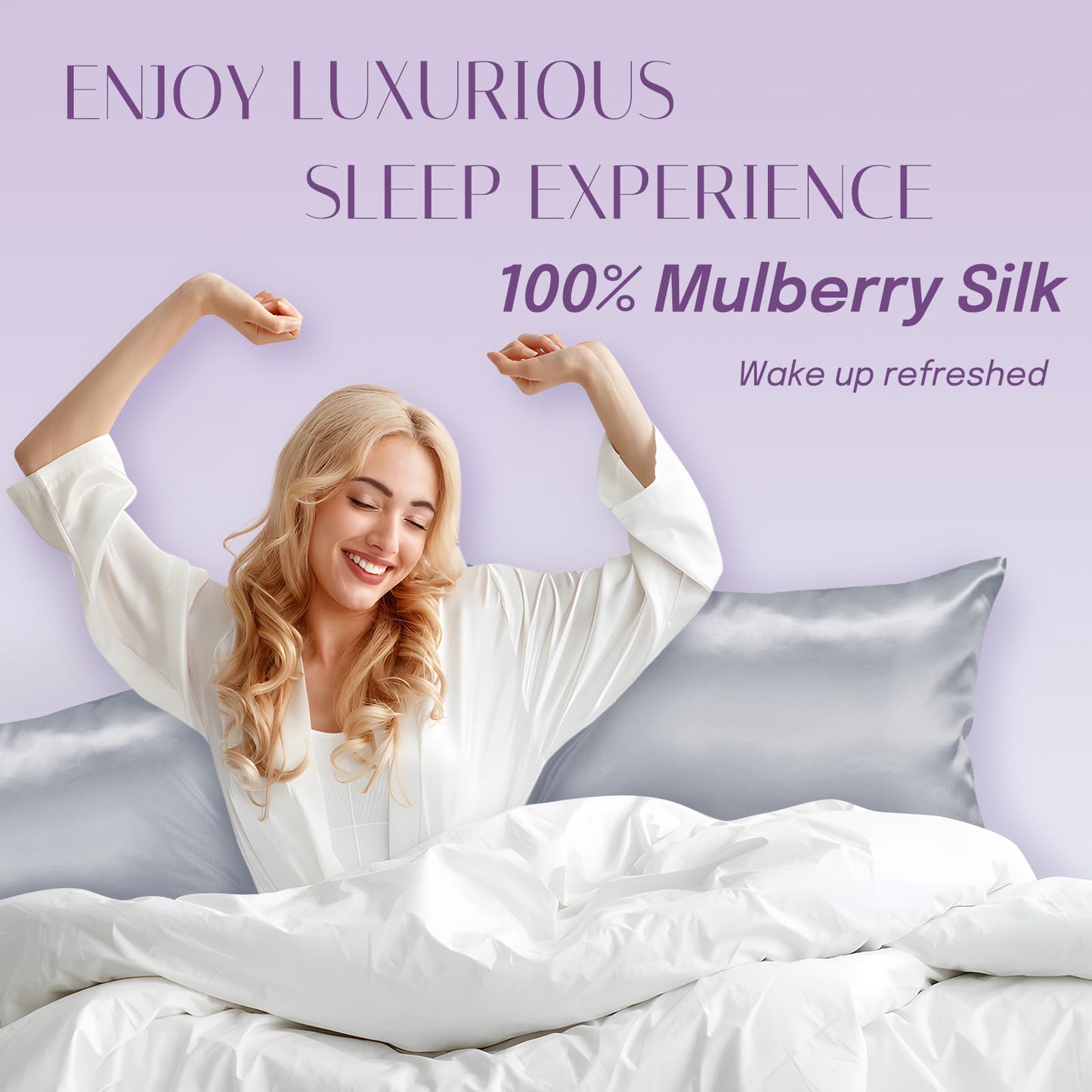 OLESILK 100% Mulberry Silk-Pillow-Cases 2 Pack for Hair and Skin, Real Silk-Pillowcase with Hidden Zipper, Both Sides Natursl Pure Silk, Silver Grey, Standard 20''×26''