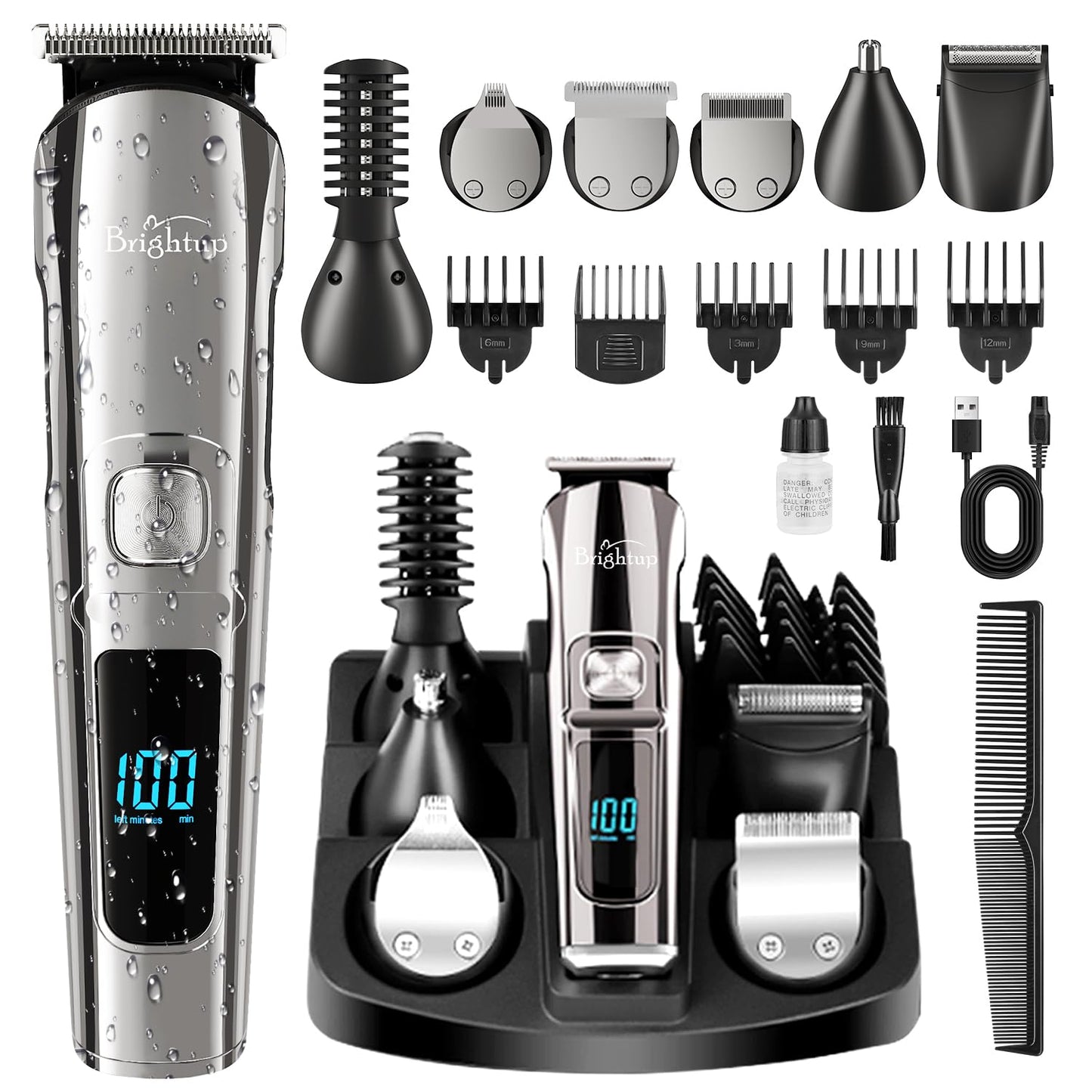 Brightup Beard Trimmer for Men - Electric Razor & Shaver, Cordless Hair Clippers Trimmers Set, IPX7 Waterproof Mens Grooming Kit for Shaving Face, Mustache, Body, Ear, Nose Hair Trimmer, Gifts for Men