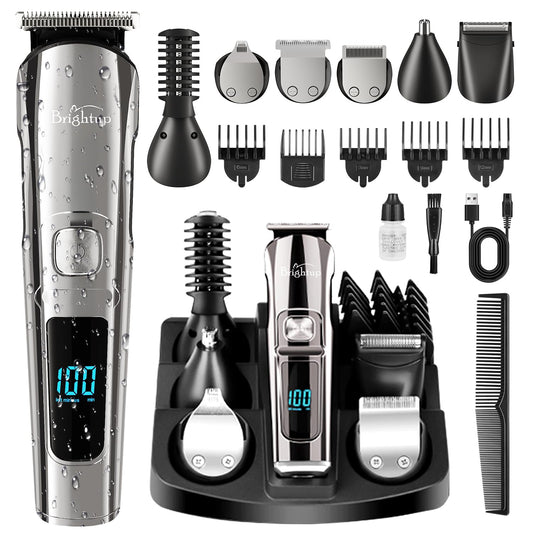 Brightup Beard Trimmer for Men - Electric Razor & Shaver, Cordless Hair Clippers Trimmers Set, IPX7 Waterproof Mens Grooming Kit for Shaving Face, Mustache, Body, Ear, Nose Hair Trimmer, Gifts for Men