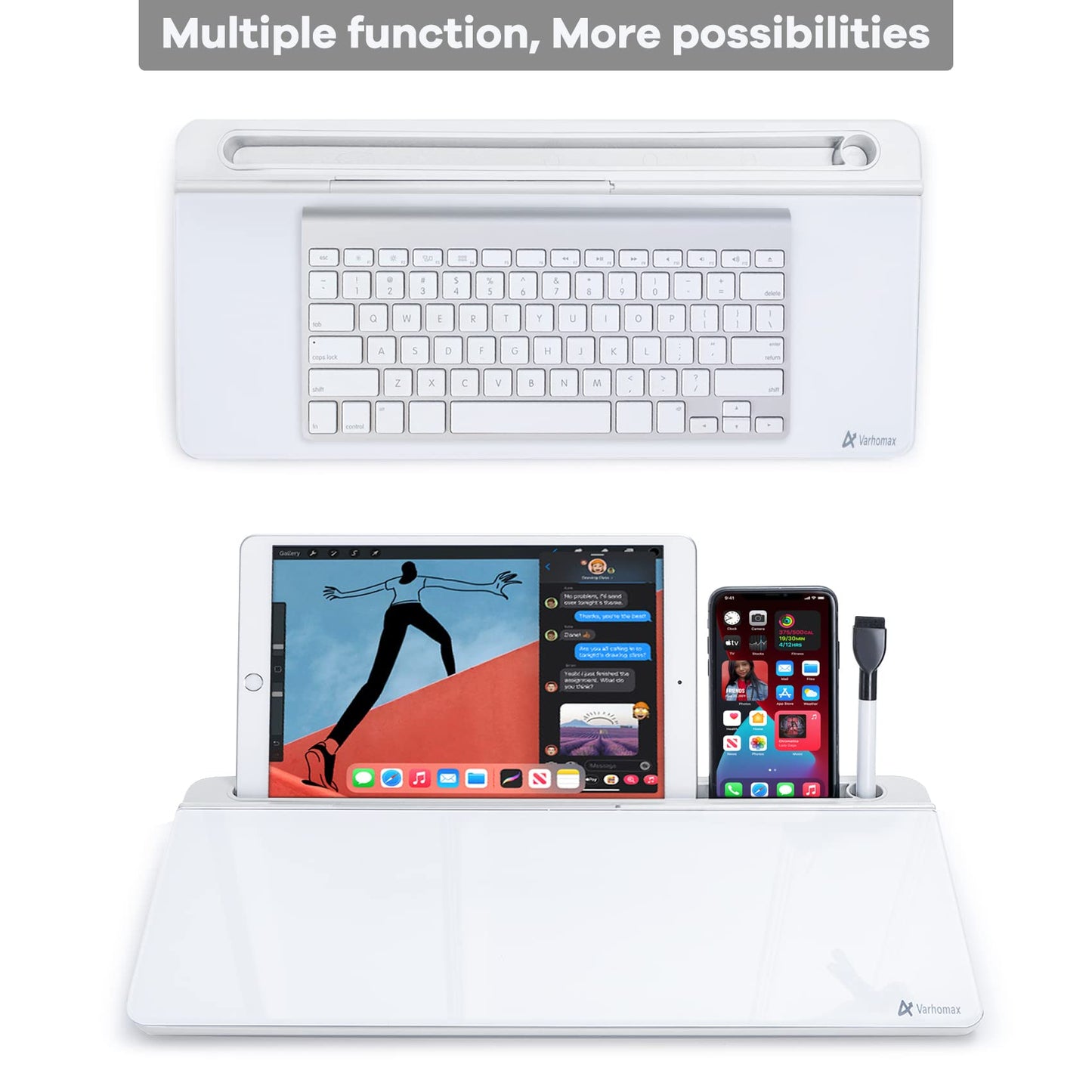 Varhomax Desk Whiteboard Dry Erase Glass Whiteboard, Desktop White Board to-do List Memo Notepad for Home Office and School Accessories Supplies with Storage Caddy for Computer Keyboard Stand (White)