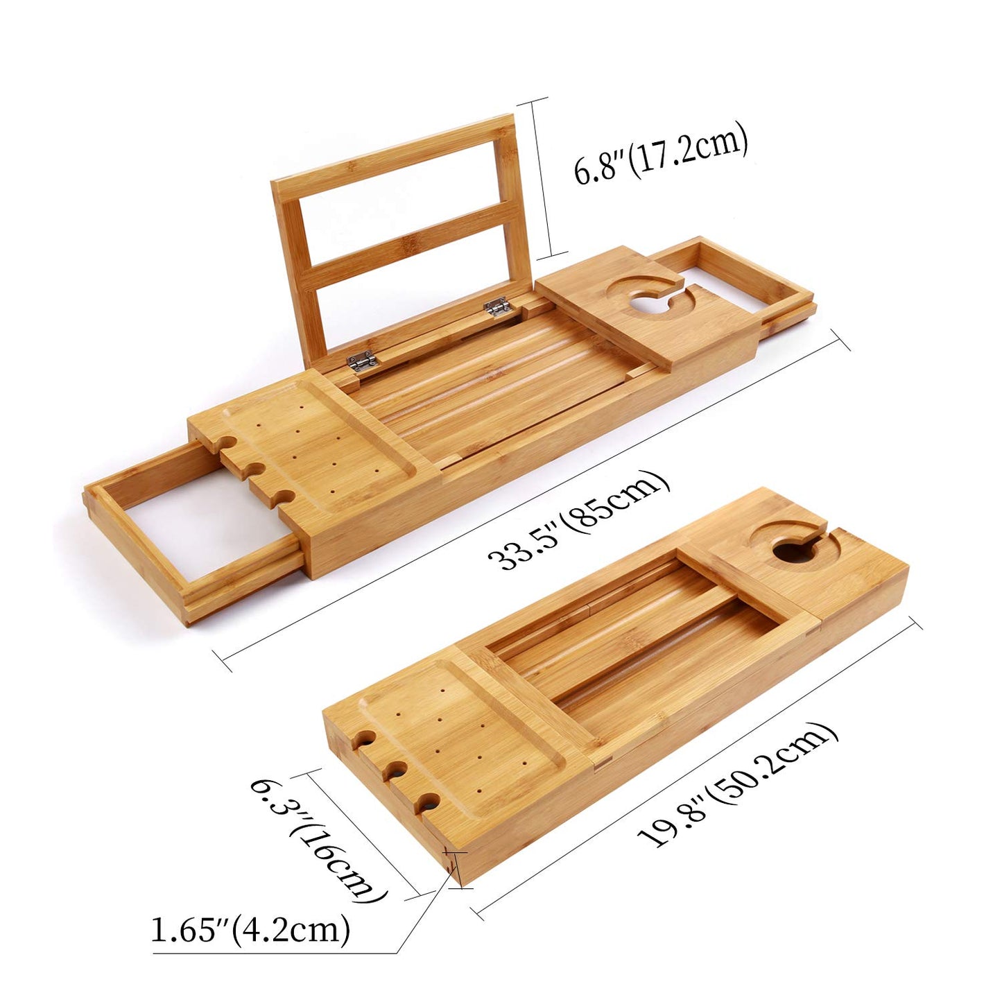Utoplike Bathtub Caddy Tray, Bamboo Bath tub Tray with Adjustable Arms, Bath Table Holds Books/Tablets/Cell Phone/Towels/Foods (Natural Bamboo)