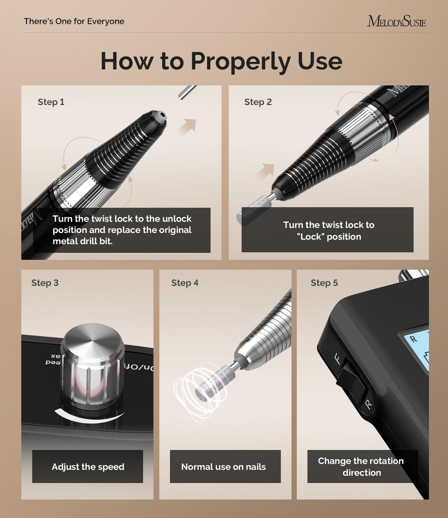 MelodySusie Professional Rechargeable 30000 rpm Nail Drill, Portable E-File with Long Life Battery, Electric Tool for Acrylic Nail Natural Extension Poly Nail Gel, High Speed, Low Heat,Black